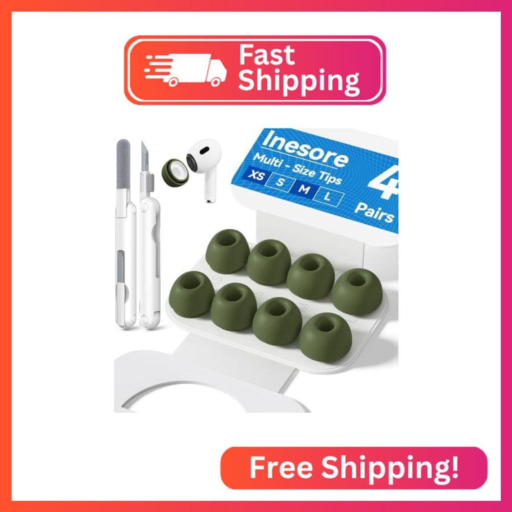 Inesore 4 Pairs Replacement Ear Tips for AirPods Pro 2nd/1st (Dark Green)