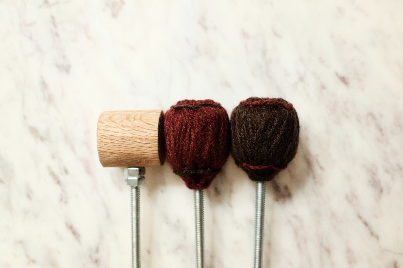 Bass Drum Beater - Yarn Wrapped Or Bare Oak