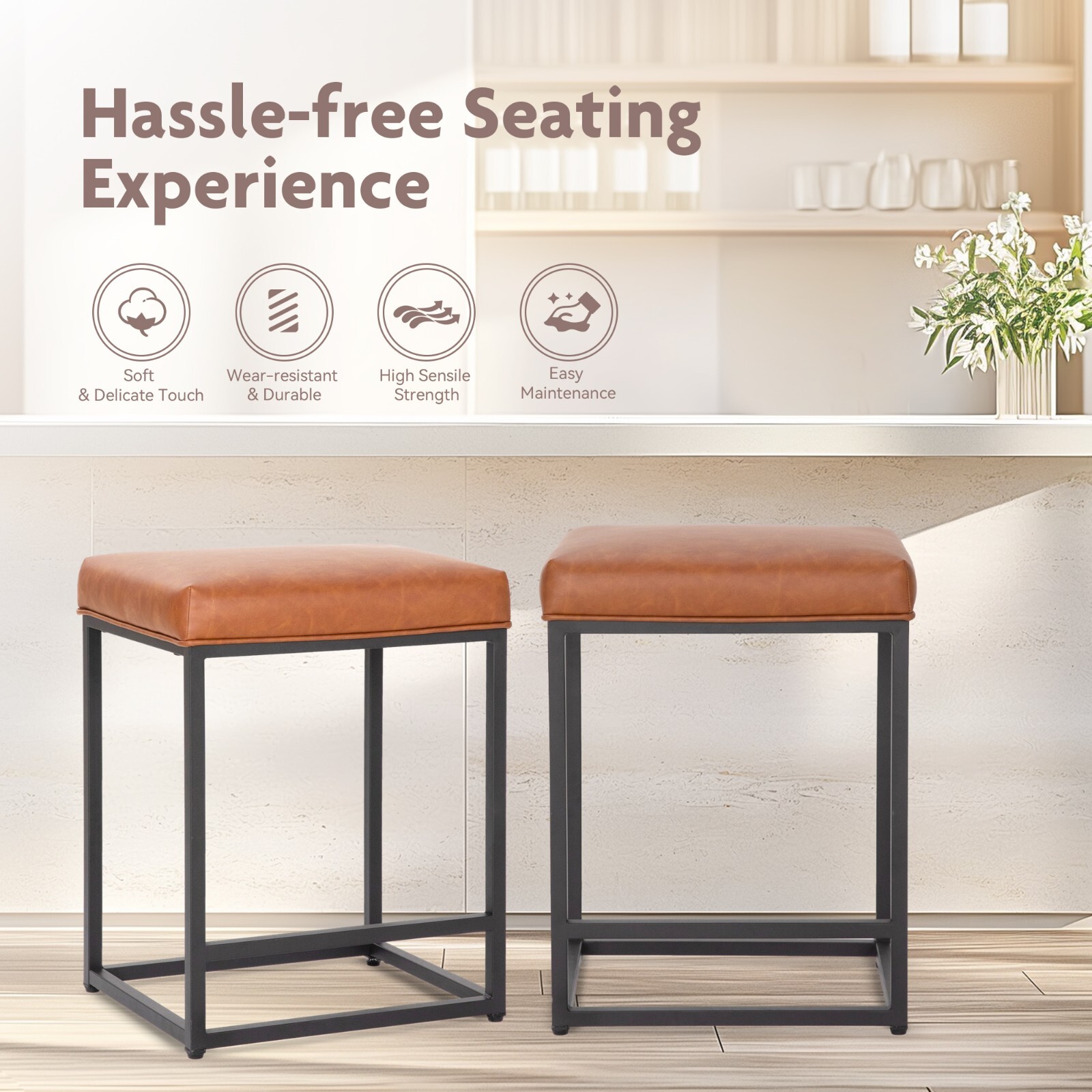 4Pcs Bar Stool Counter Height Bar Chair Upholatered Barstool for Kicthen Dining