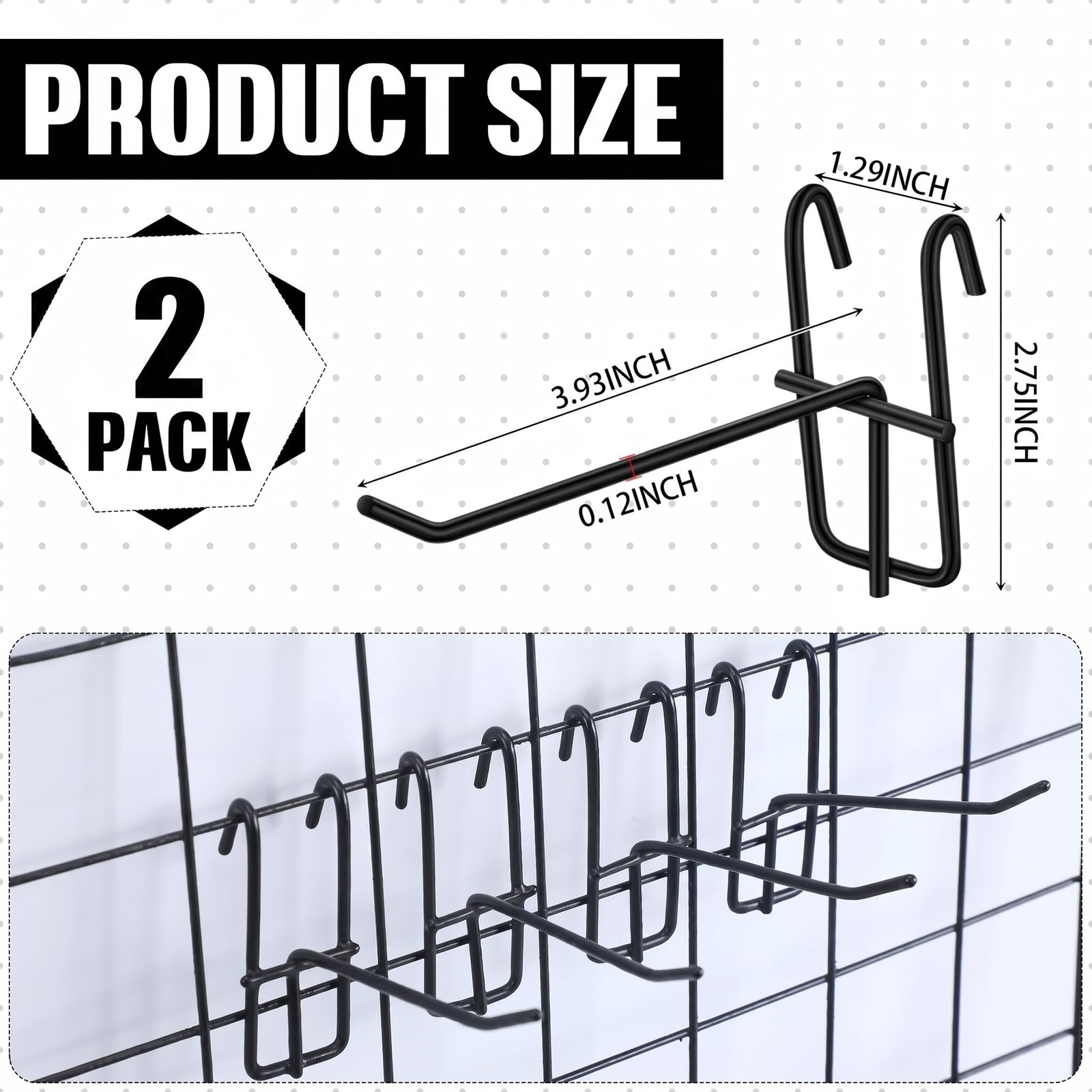 2 Pcs 4 Inch Grid Wall Hooks Gridwall Panel Hooks Store Wall Mount Garage Org...