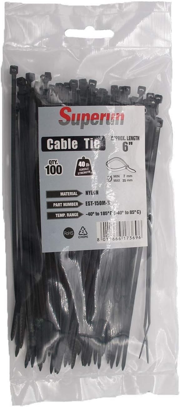 Black Zip Ties 6 Inch 40 Lbs UV resistant Cable Ties 100 Pack | Self-locking,...