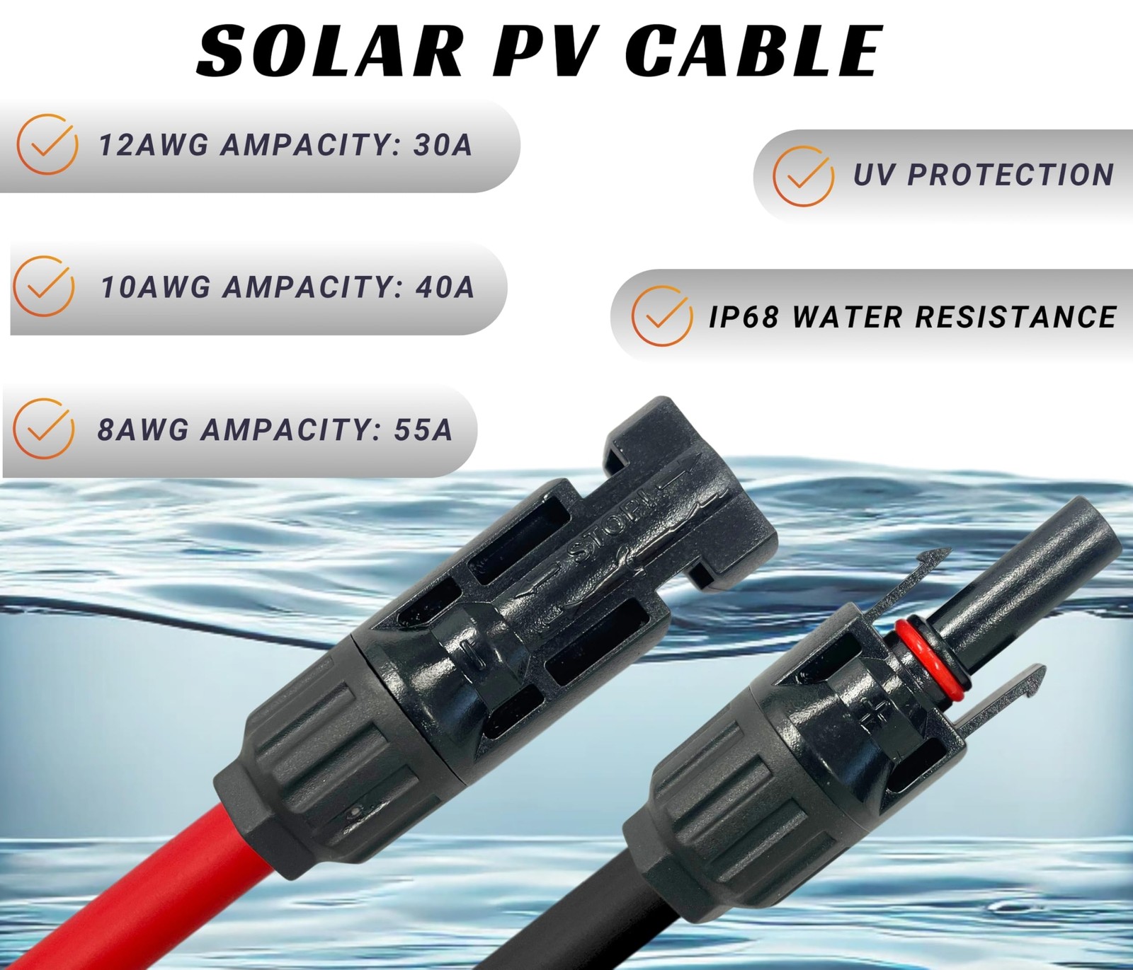 WindyNation 12 AWG 100ft Black + 100ft Red PV Solar Panel Extension Cable