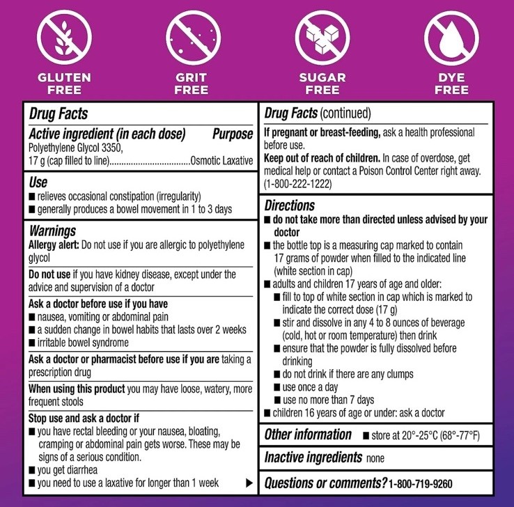Basic Care Clearlax Polyethylene Glycol 3350 Osmotic Laxative 26.9oz.