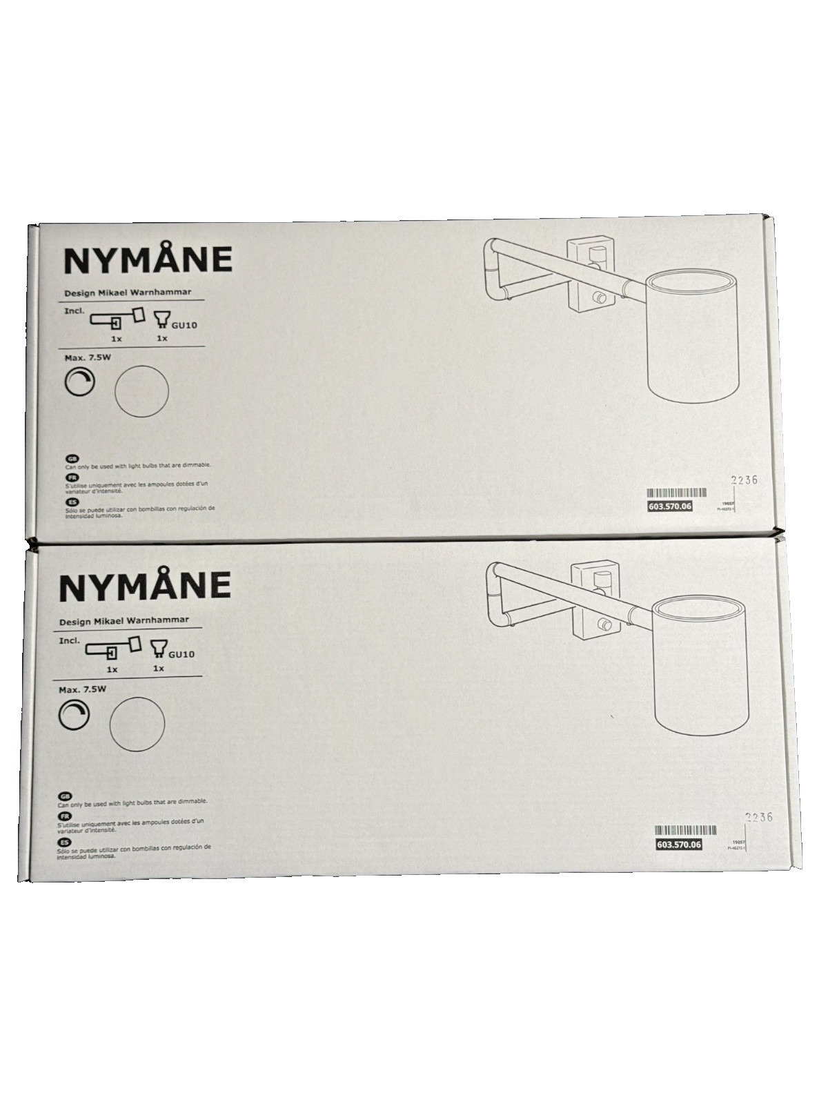 SET OF 2 IKEA NYMÅNE Wall Lamp Swing Arm White GU10 LED Included – NEW
