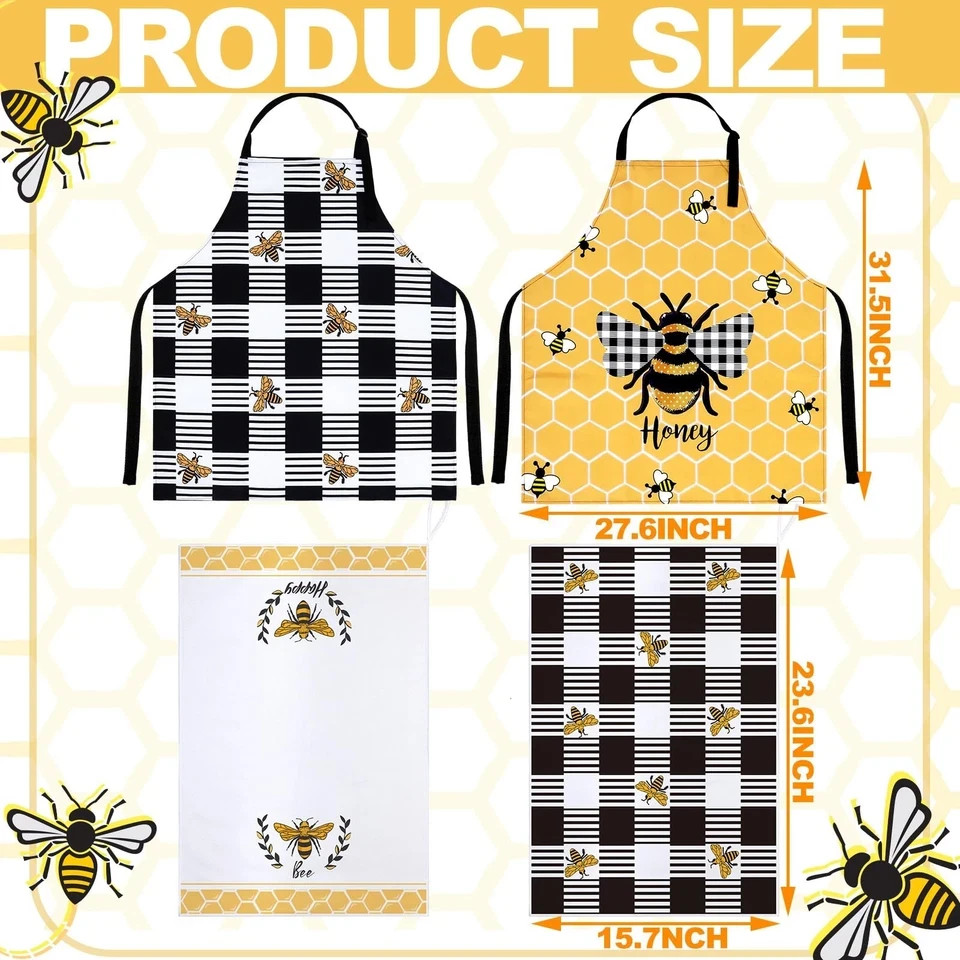 Bencailor 13 Pcs Bee Kitchen Decor Accessories Apron Dish Yellow