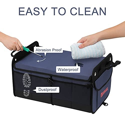 Multipurpose Car Trunk Organizer with Foldable Lid and Straps,Non Navy Blue
