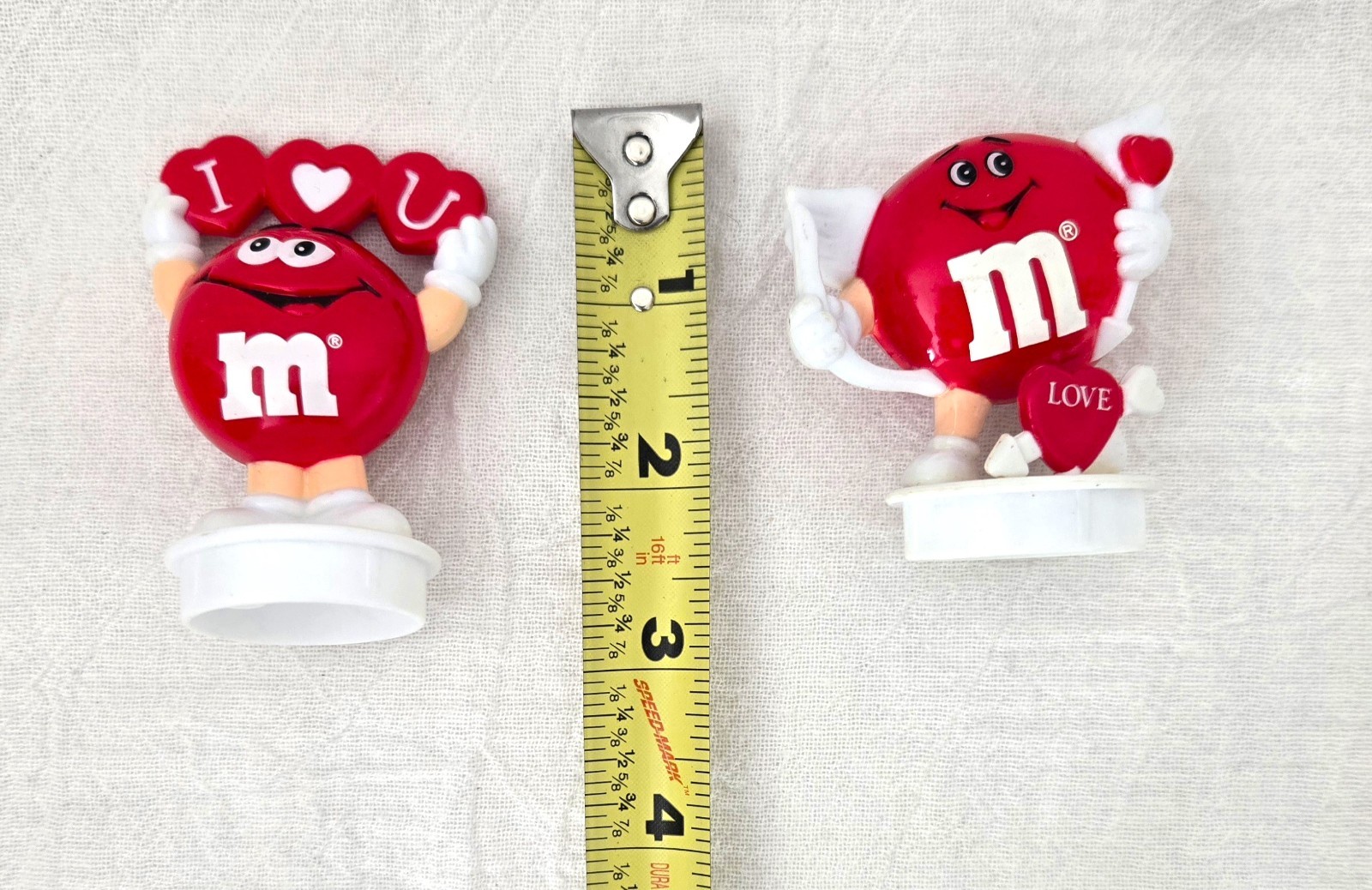 1997 VTG M&M'S Valentine's Day Candy Tube Toppers Red Hearts Lot Of 2 I LOVE YOU