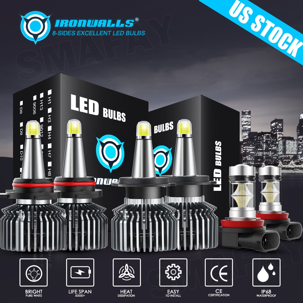 8-sides LED Headlight High Low Fog Bulb 6000K For Mitsubishi Outlander 2014-2020