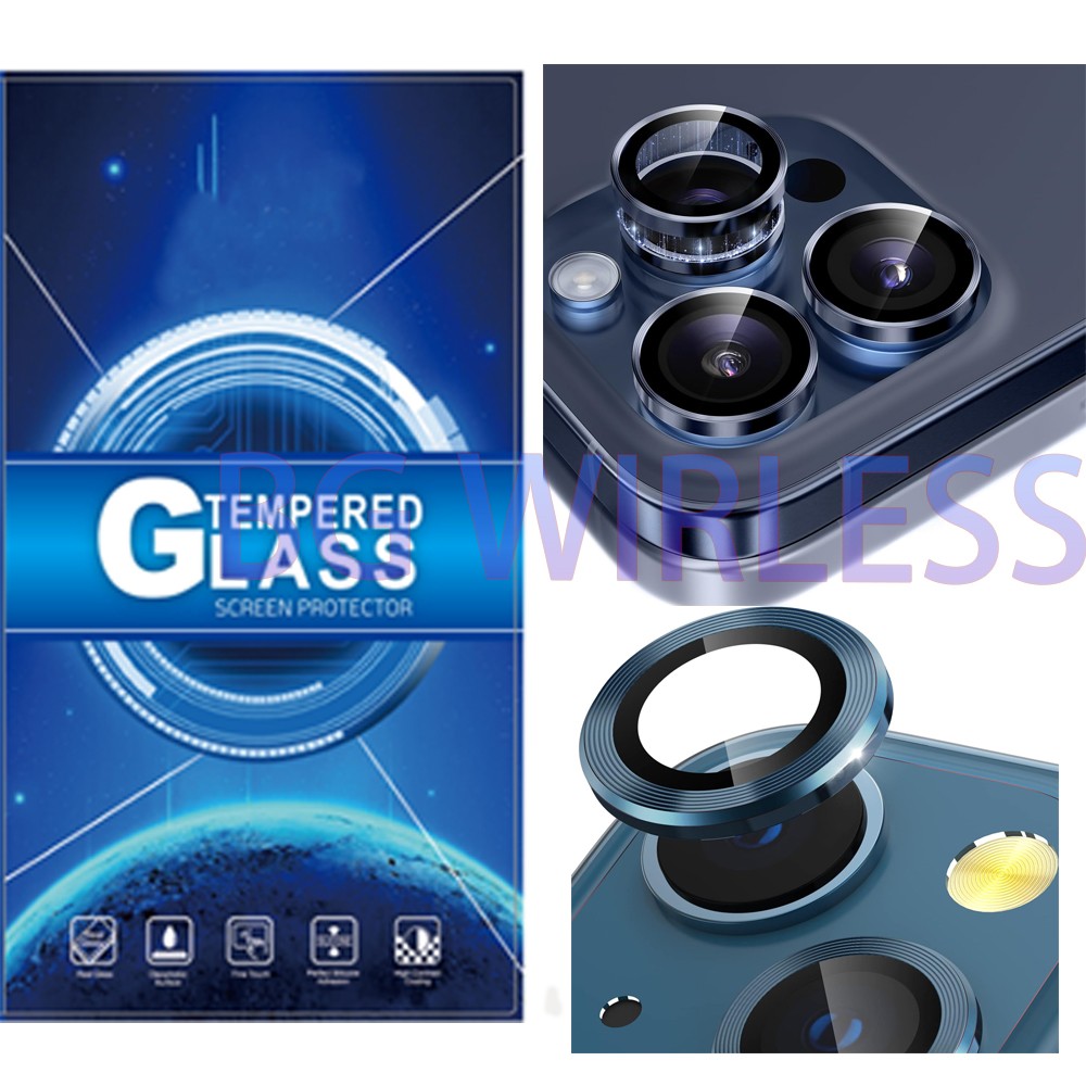Blue For iPhone 15/15 Pro/15 Plus/15 Pro Max Metal Ring Camera Lens Protector
