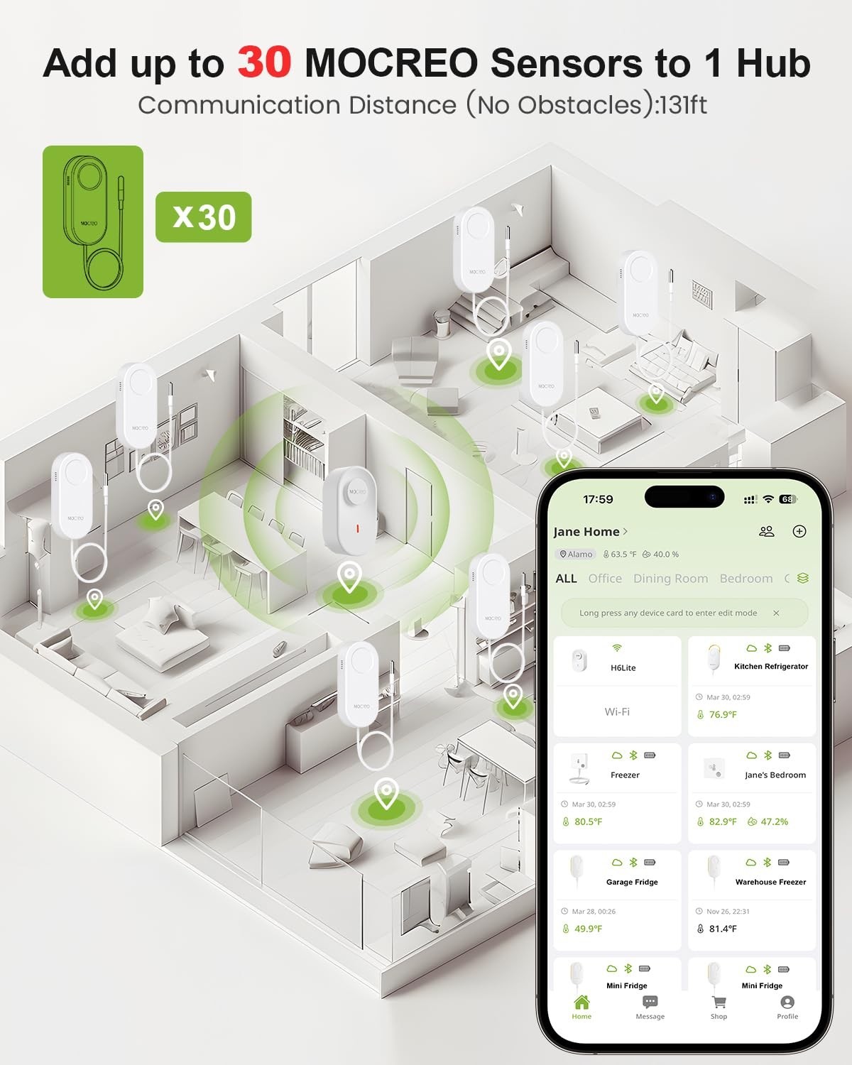 WiFi Thermometer Freezer Alarm, Email Alert, App Notification, Data Record Ex...