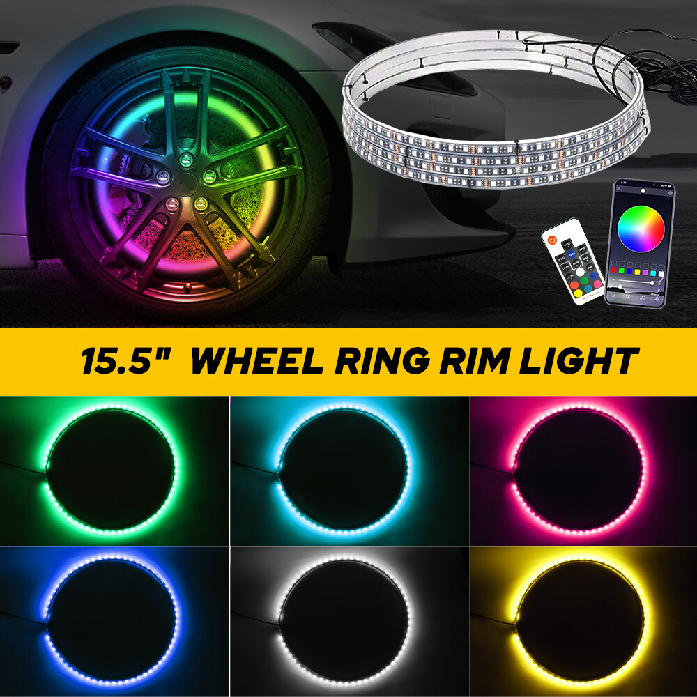 15.5" RGB Chasing Flow Row LED Wheel Ring Rim Lights For Truck Car set Universal