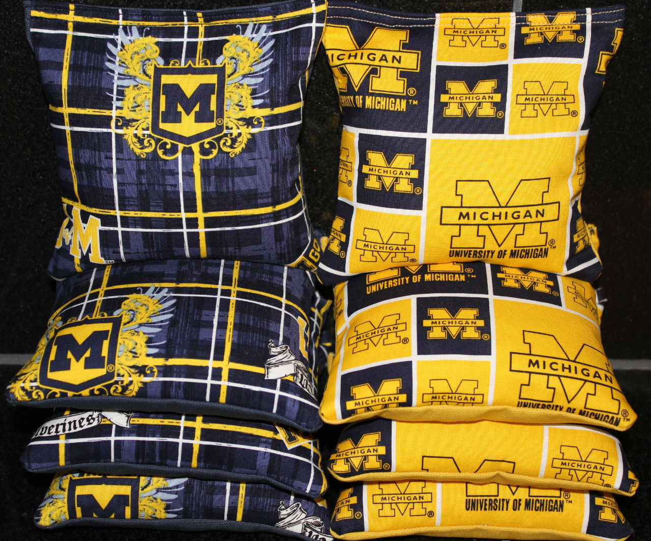 All Weather CORNHOLE BEAN BAGS made w University of MICHIGAN Fabric Resin Filled