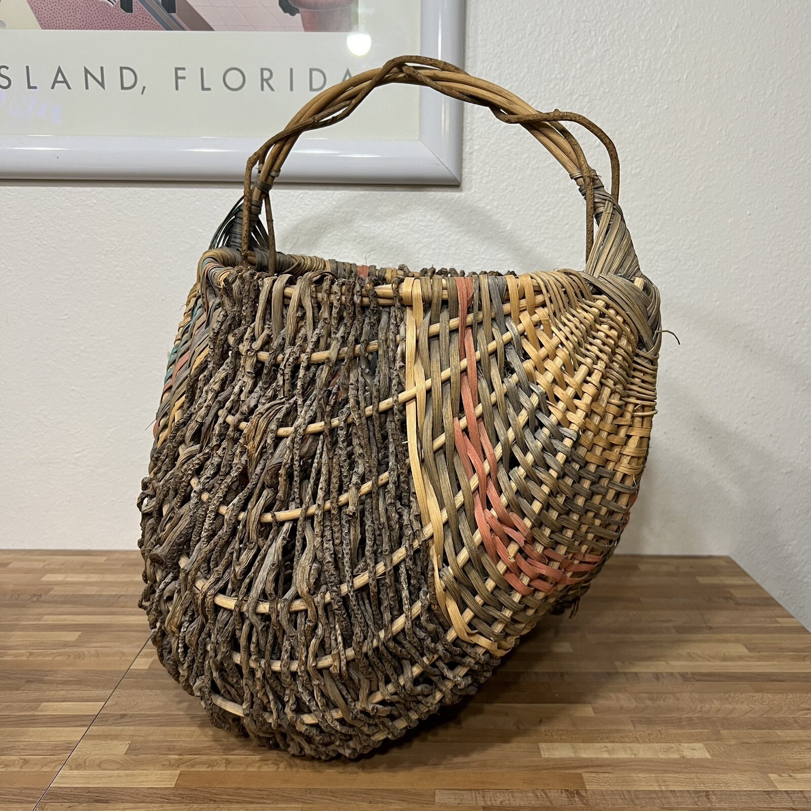 Vintage Hand Woven XL Buttocks Basket Rustic Primitive Twig Farmhouse Gathering