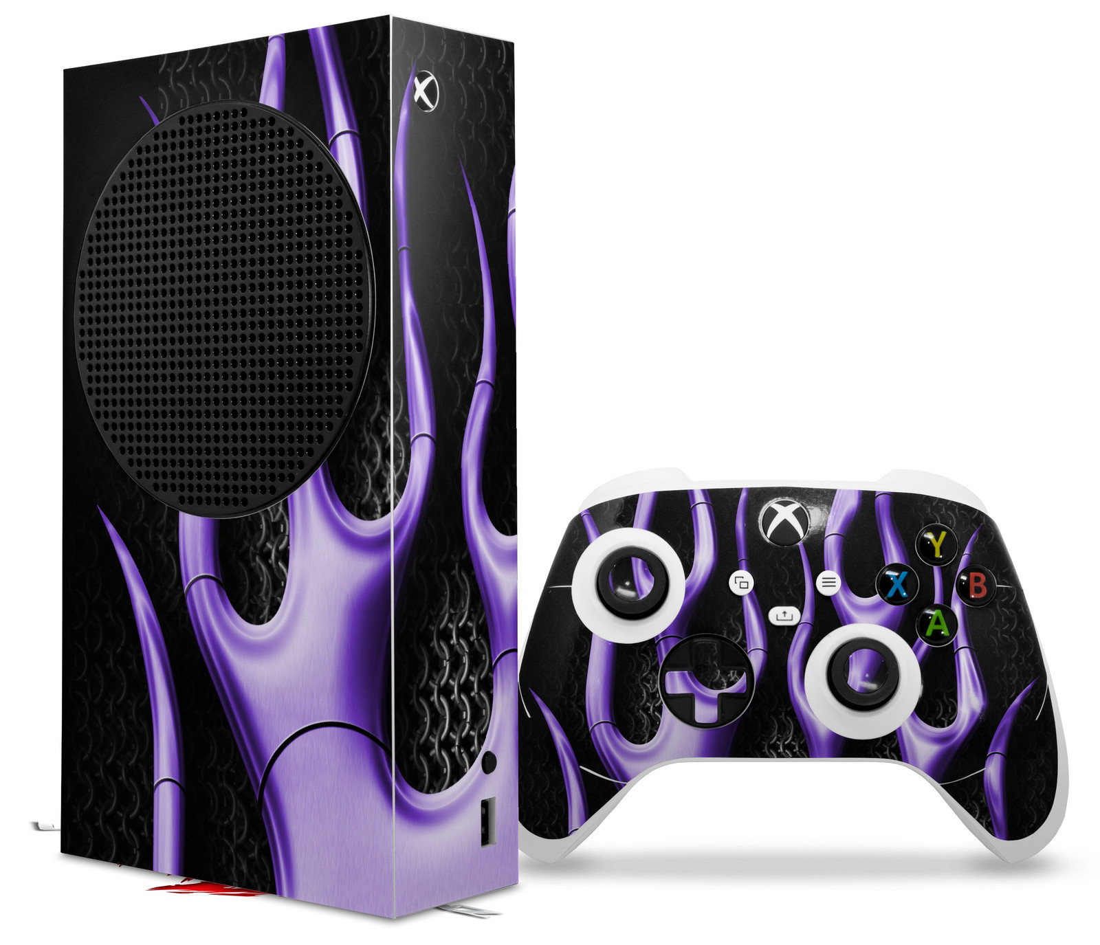 Skin Wrap for XBOX Series S Console Controller Metal Flames Purple