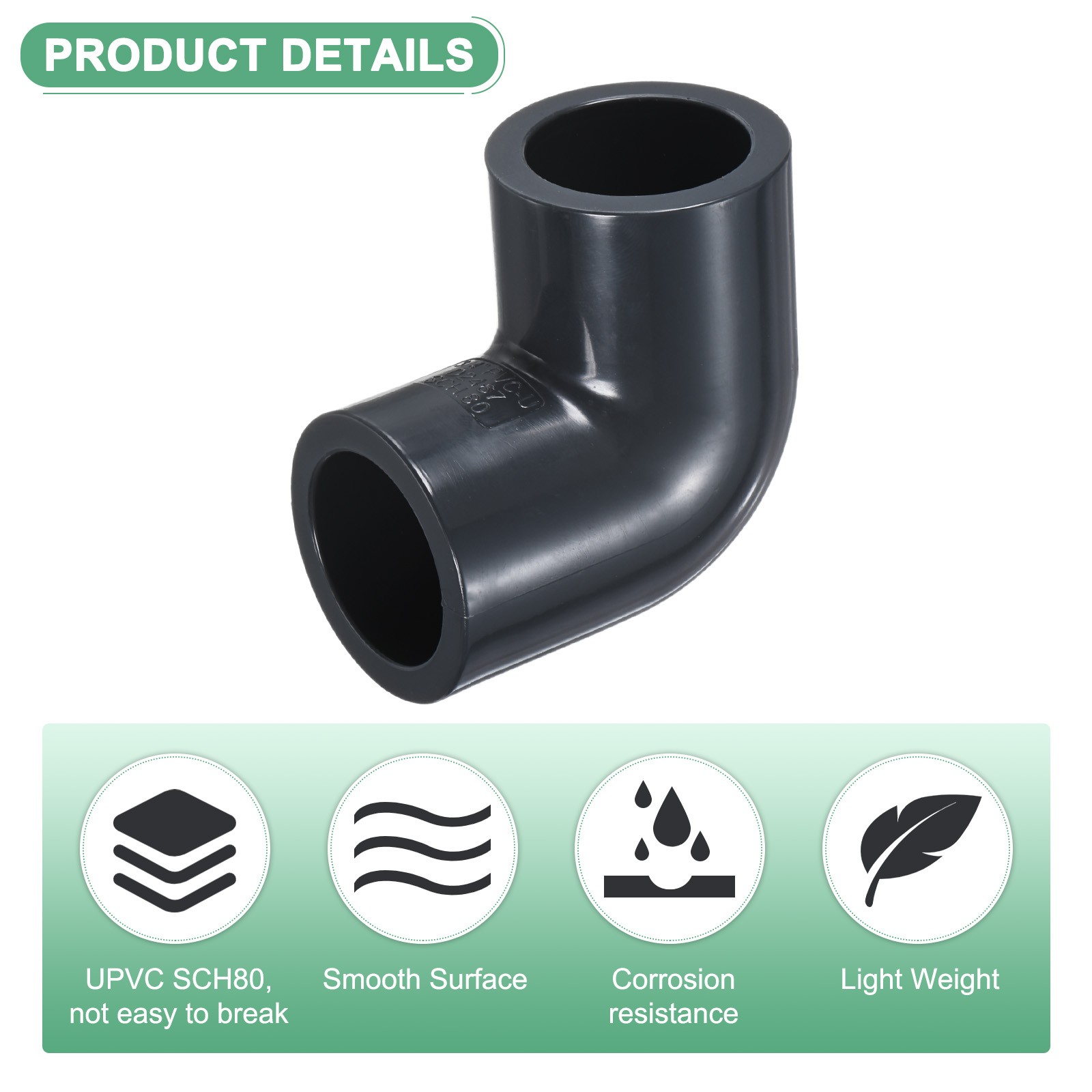 4-Pack 90 Degree Adapter Connector, 3/4" Socket UPVC Pipe Fitting Elbow, Grey