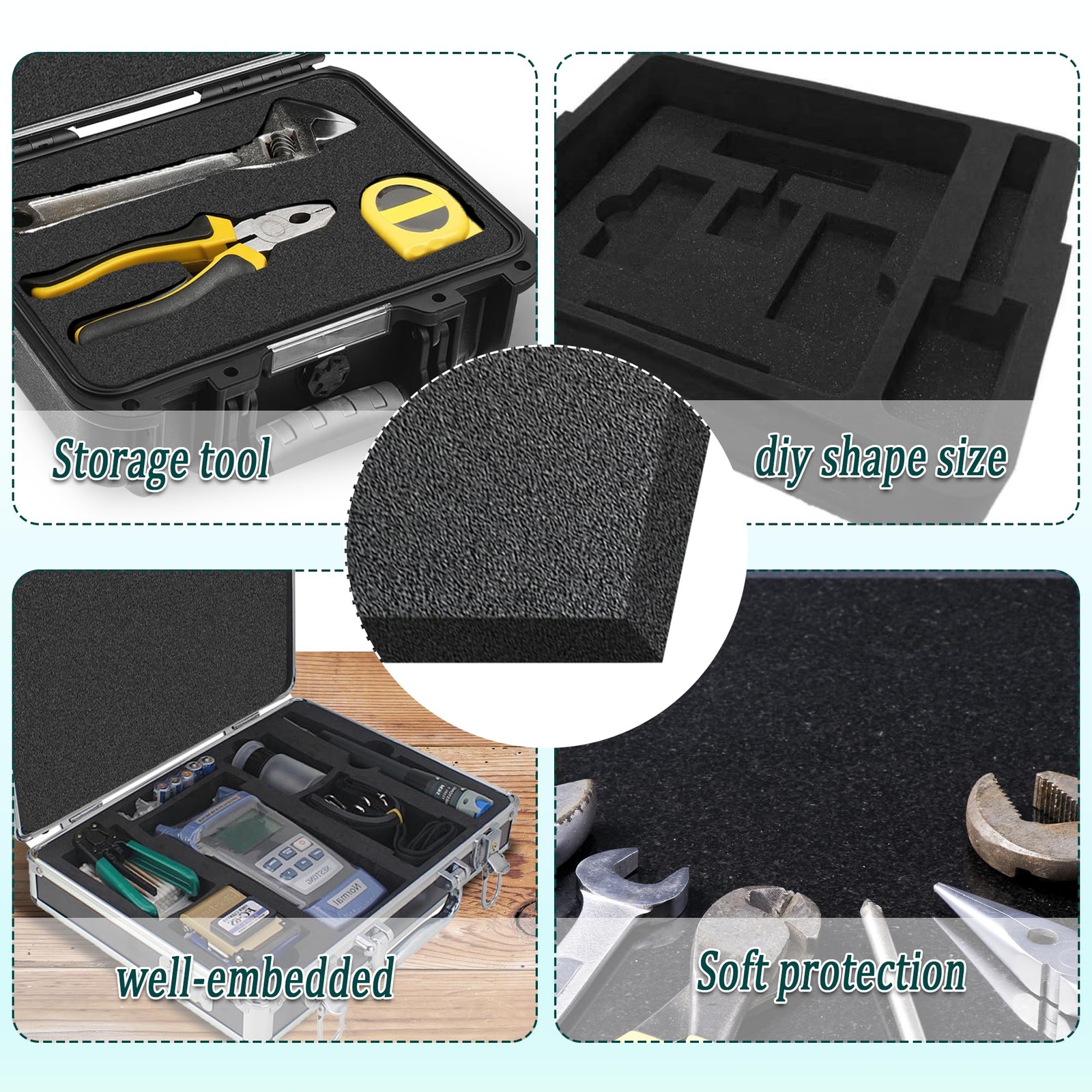 4 PCS Black Foam Padding, 16x12x1 Inch, Polyurethane, High Density, Cuttable