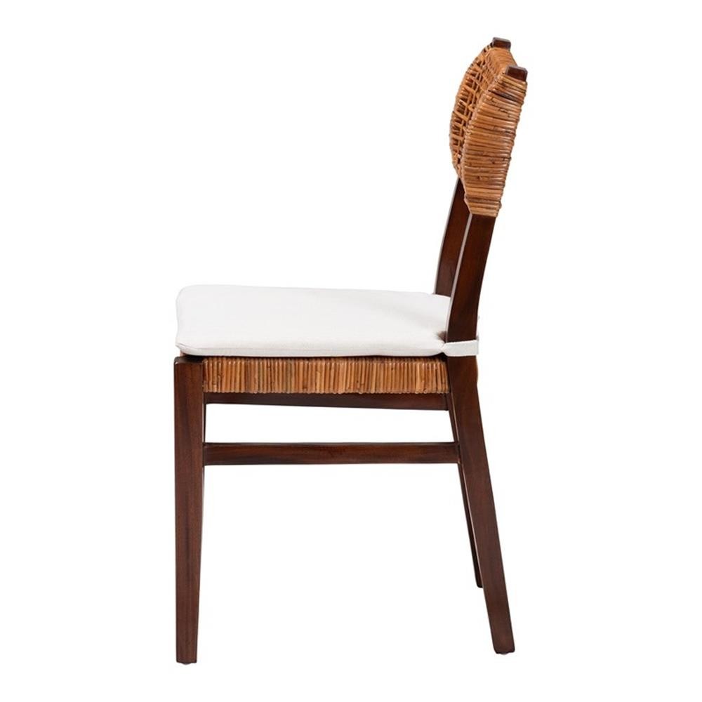 Bowery Hill Bohemian Light Honey Rattan and Dark Brown Wood Dining Chair
