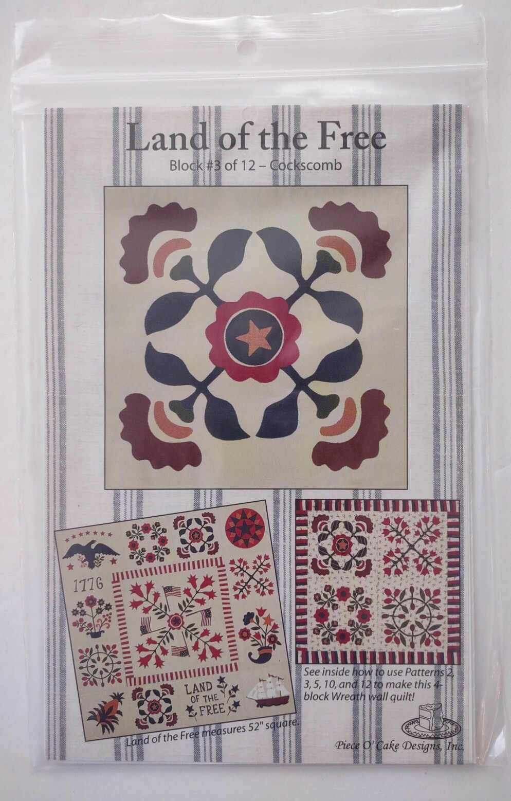 Land of the Free Block #3 of 12 - Cockcomb 12" x 12" Quilt Pattern