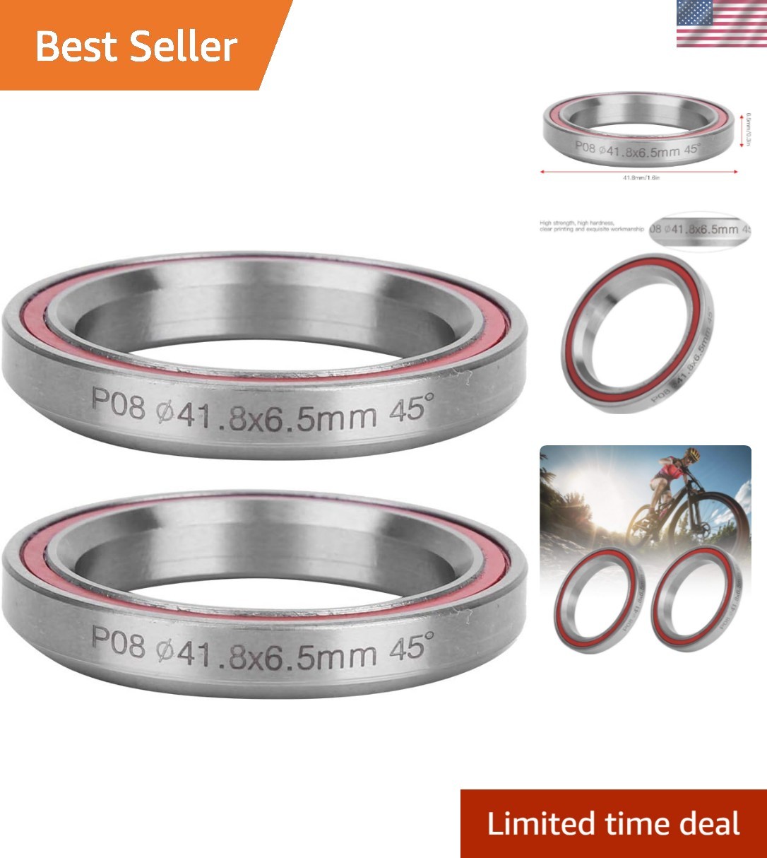 2PCS 41.8MM Headset Bearing, Heavy Duty Bearing Headset Mountain Road Double ...