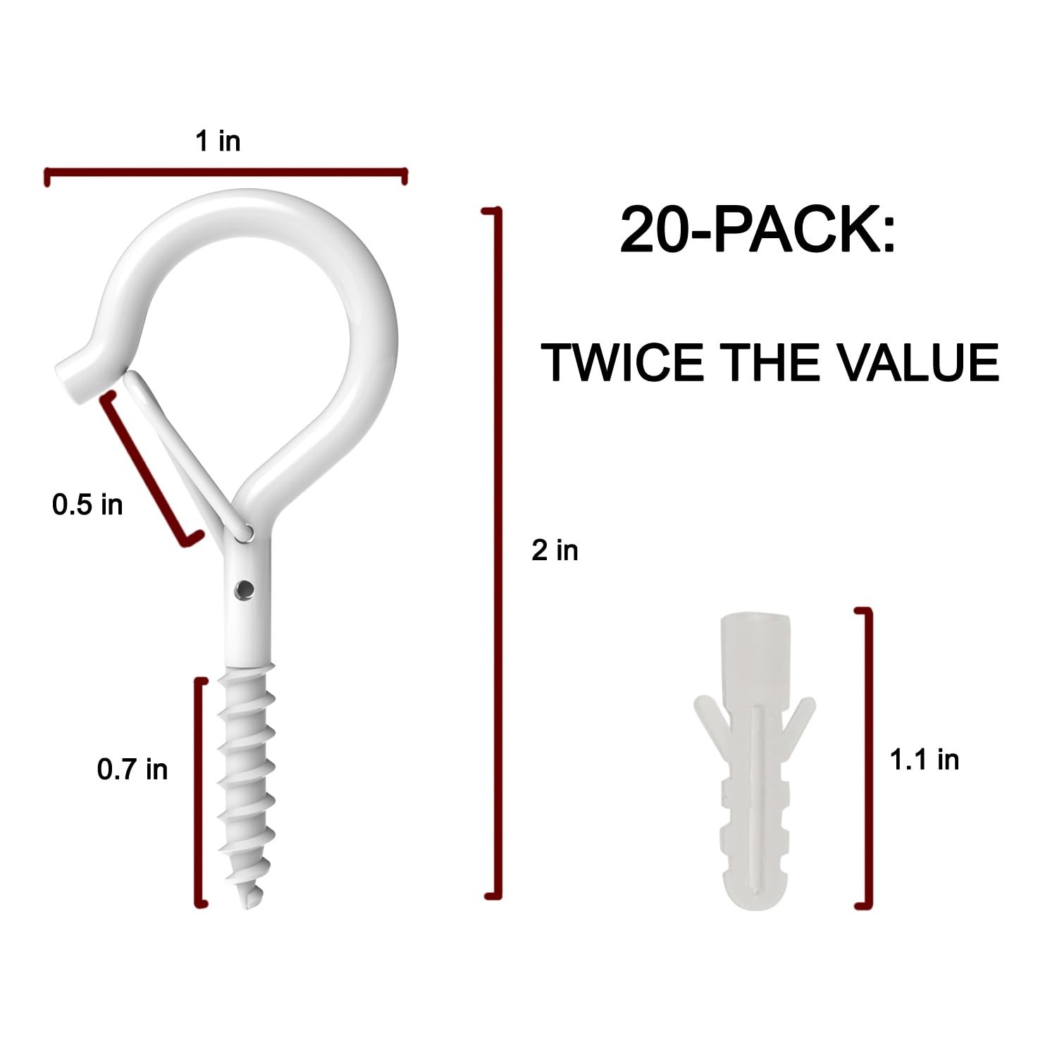 20 Pack Q Hanger Hooks with Safety Buckle, Rustproof Screw Hooks for Hanging ...