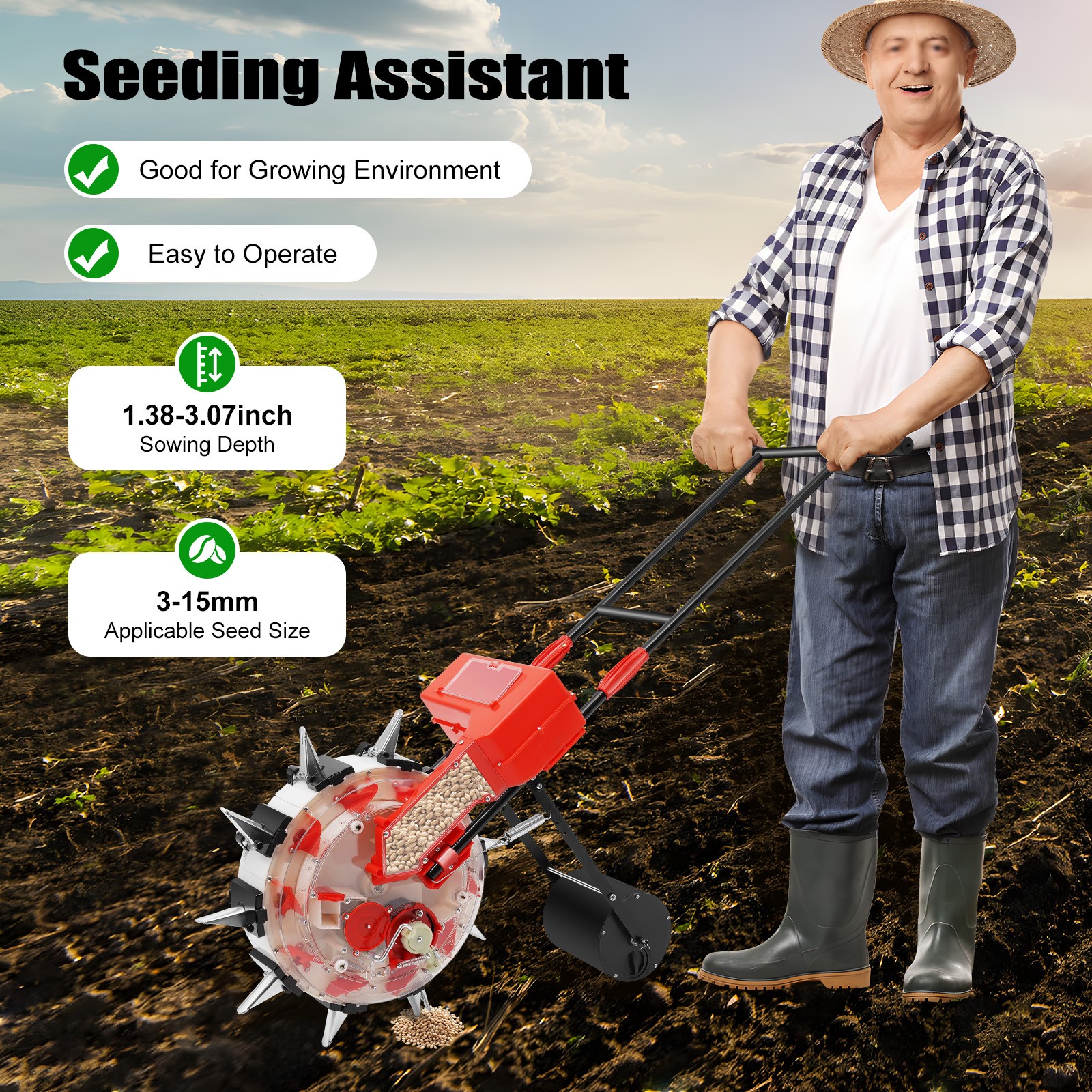 10 Holes Garden Seeder Hand-Push Seeder Agriculture Walk-Behind Row Crop Planter