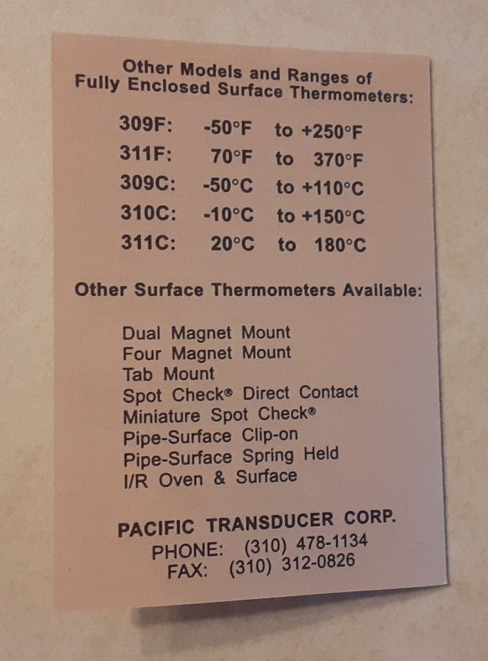 PTC Instruments 310F Surface Thermometer 0-300F Degrees Vintage Model w/ Case
