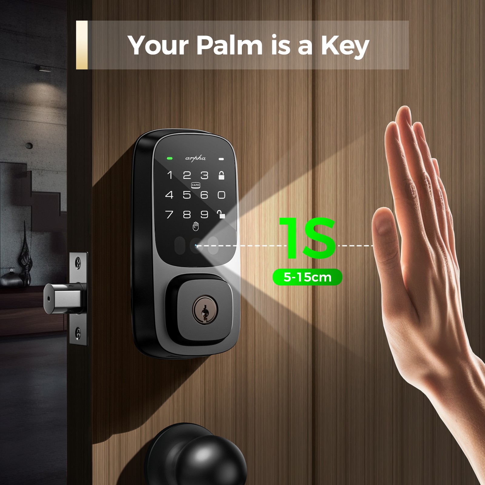 ARPHA Keyless Entry Door Lock Palm Recognition Digital Keypad Deadbolt+Knobs APP