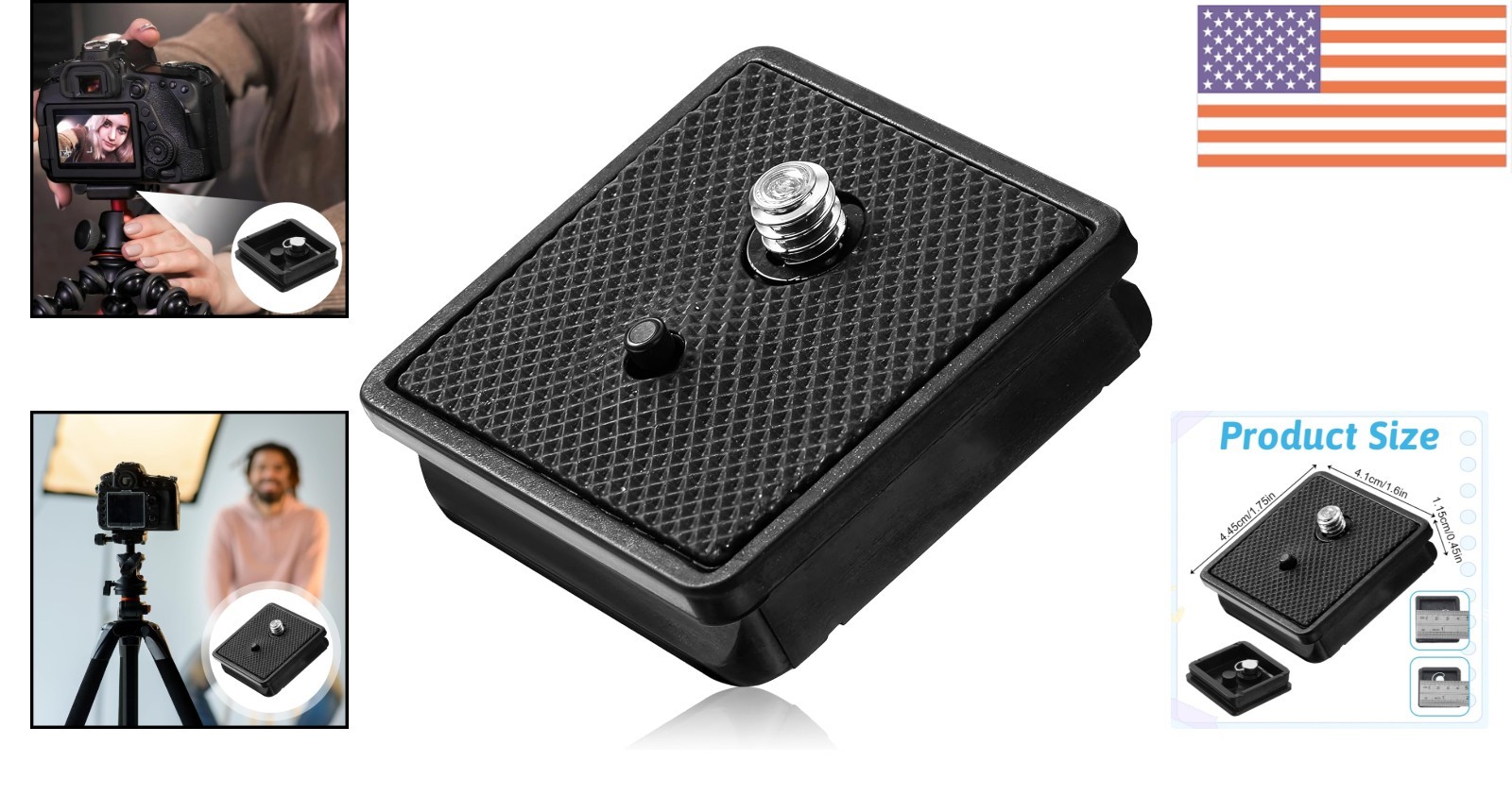 Sturdy Black Tripod Quick Release Mount for Cameras - 41x44.5mm Adaptability