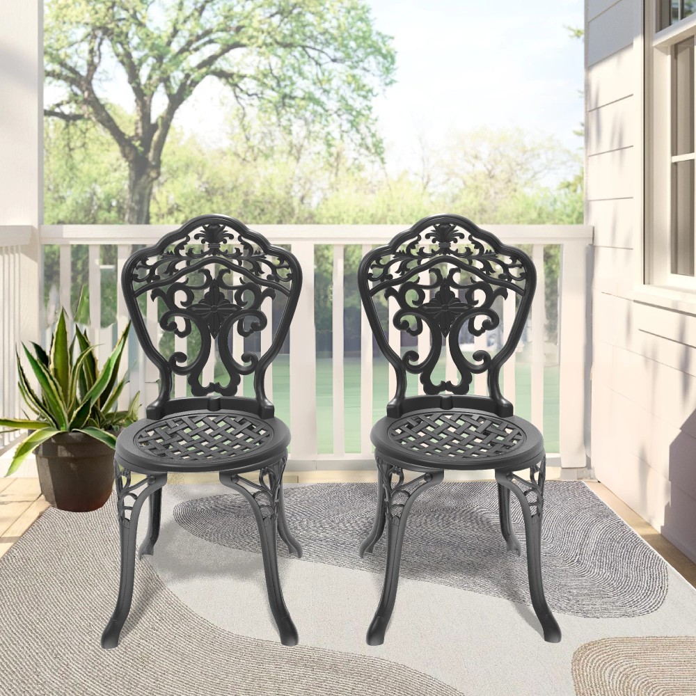 Traditional Black Cast Aluminum Patio Dining Chair with Anti-Slip Feet