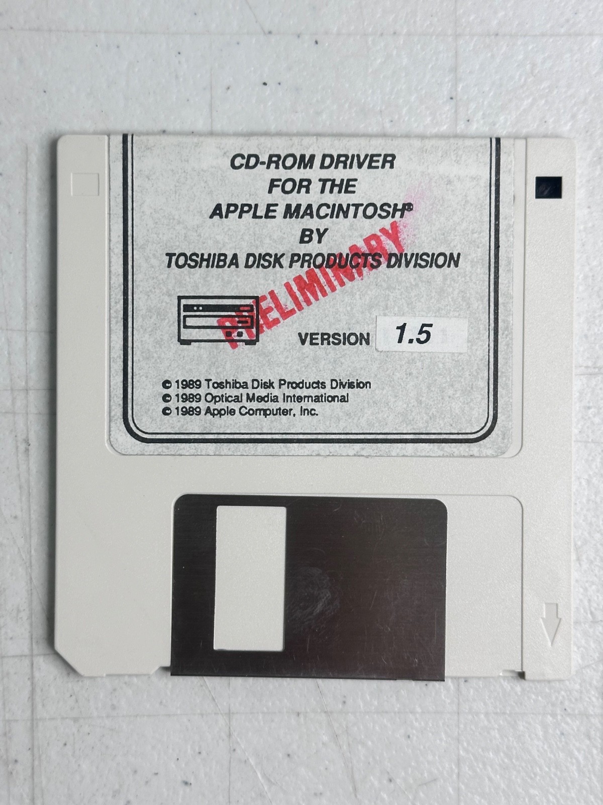 Rare 1989 Toshiba CD ROM Driver v1.5 Floppy Disk for Apple Macintosh Untested