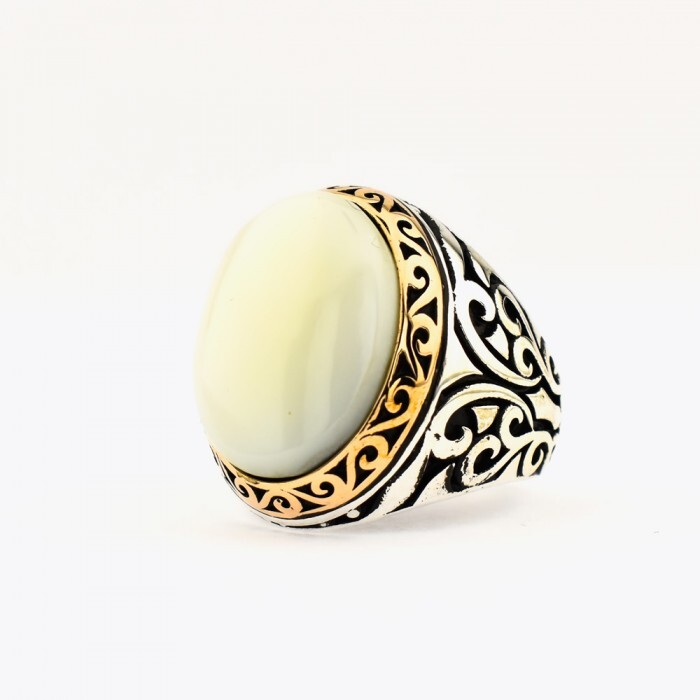 925-Sterling Silver Gemstone Pearl Shape Oval Comfortable Men's Silver Jewelry