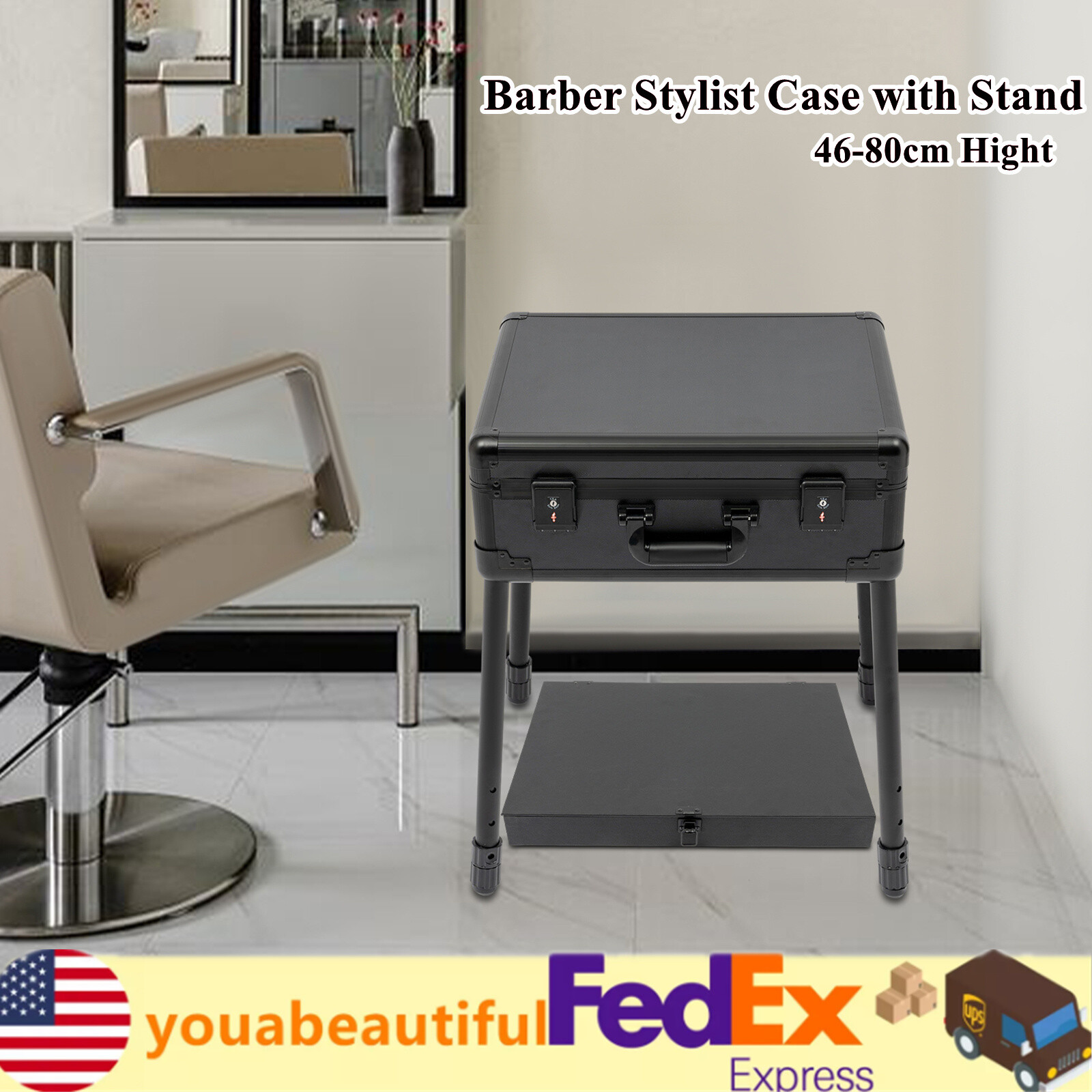 Barber Stylist Suitcase Carrying Case Box with Stand Mobile Barber Station Case