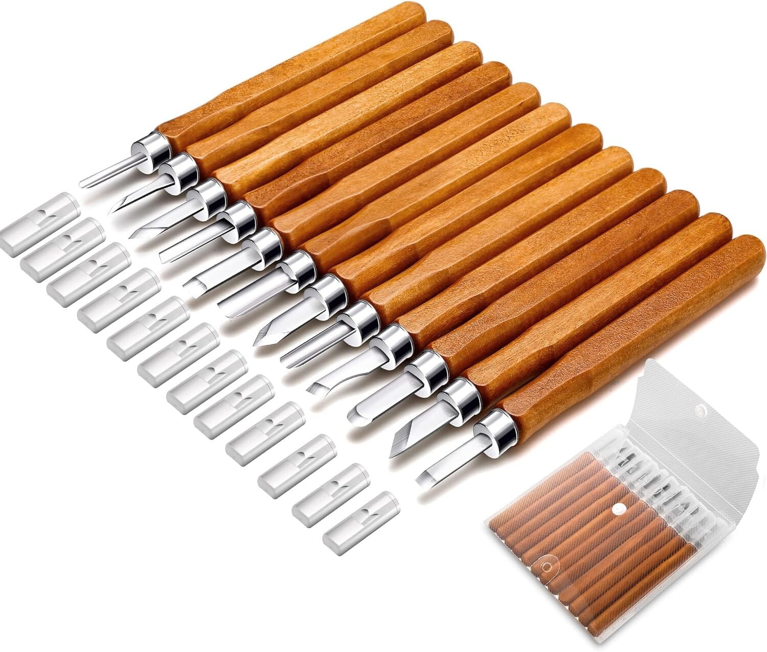 Carbon Steel Wood Carving Knife Kit with Reusable Pouch (Set of 12)