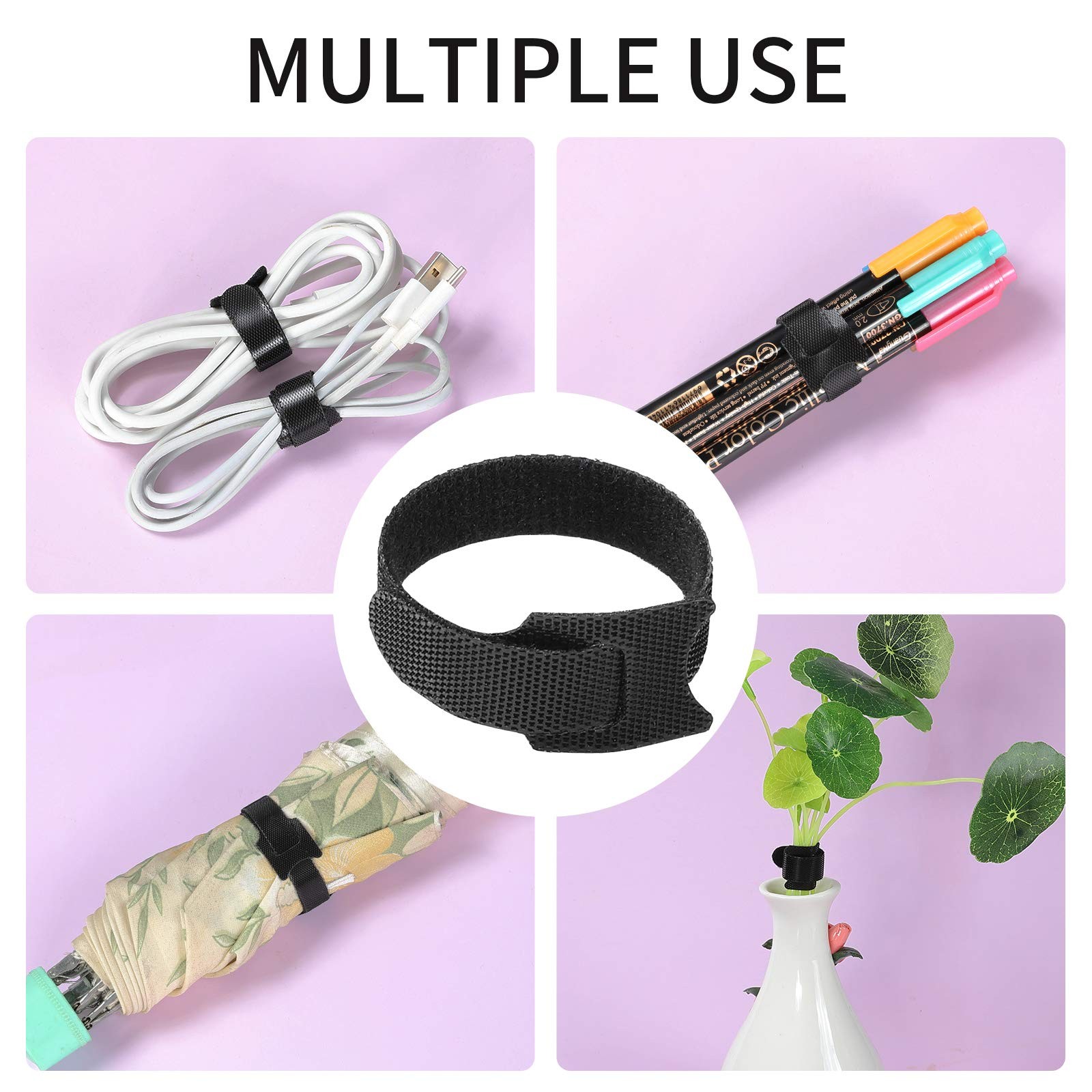 100 Pack 6in Reusable Cable Ties Black - Cord Organizer Wrap Fasteners