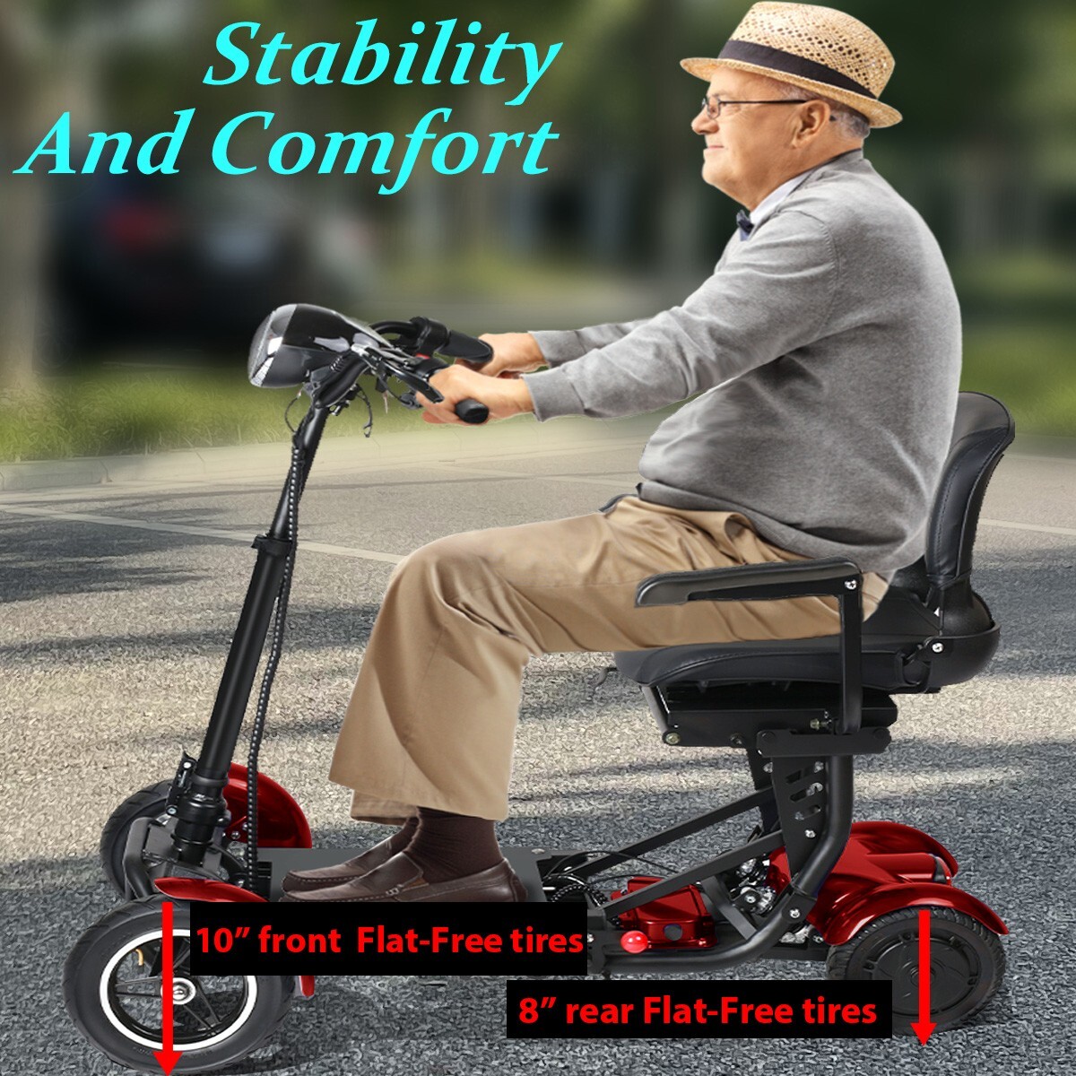 Foldable 4 Wheel Mobility Scooter Folding Drive Device for Seniors Adults 500W