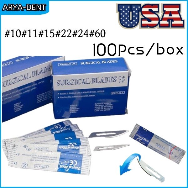 100Pcs Dental Surgical Carbon Steel Blade Sterilized Medical Scalpel Blades