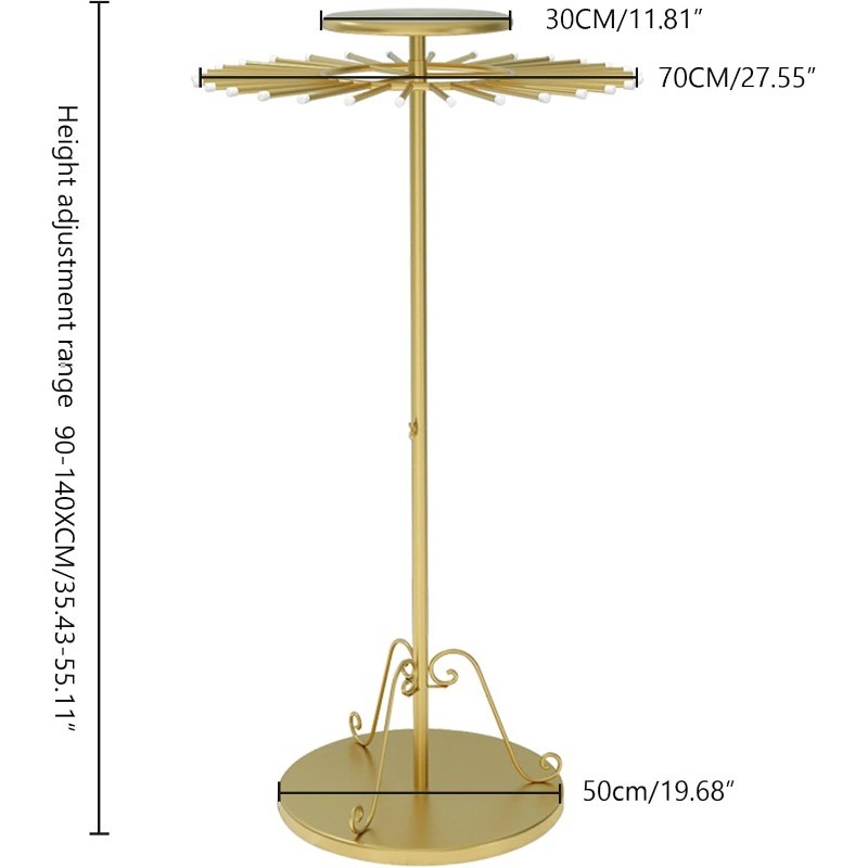 Scarf Display Stand with 30 Rods, Pivoting Round Rack, Height Adjustable