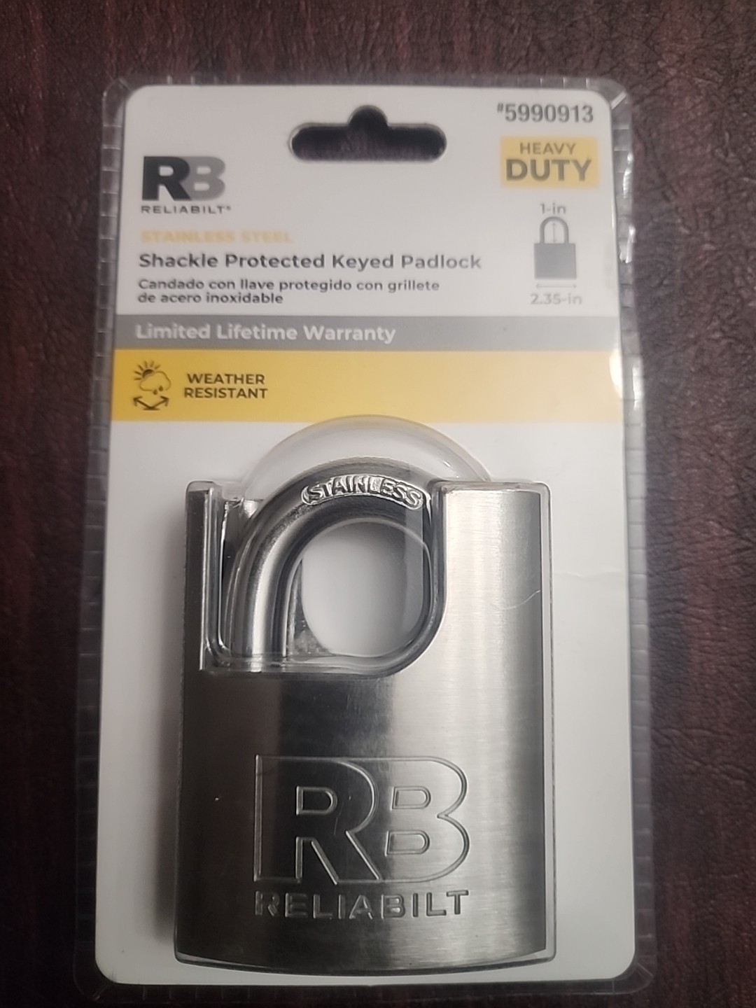 RELIABILT SHACKLED Padlock, 2-3/8" Stainless Steel Weather Resistant
