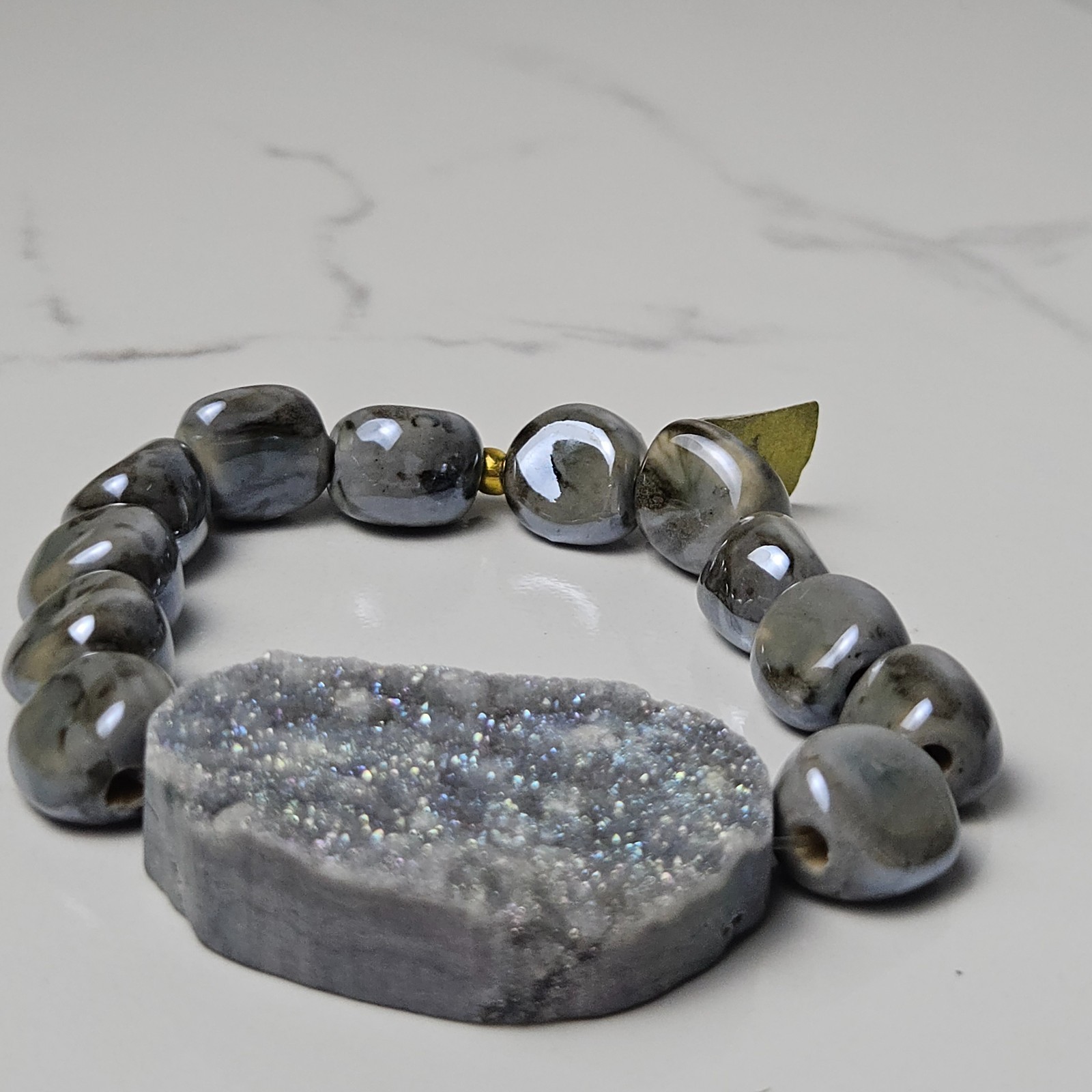 Homemade Stretch Bracelet Natural Druzy Stone
