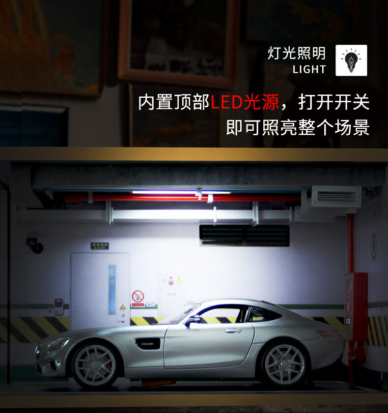 1:18 Scale Diorama Car Garage Assemble Model Parking Lot With Light Scene Model