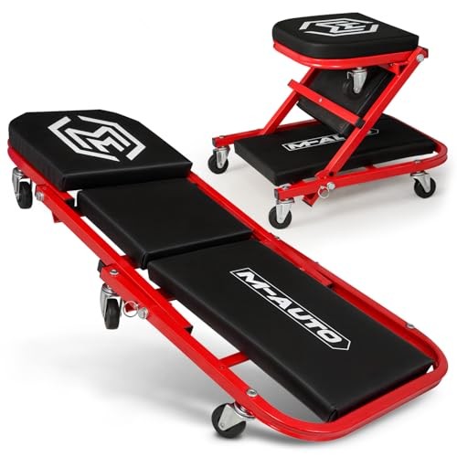 Foldable Z Creeper 2-in-1 Rolling Folding Car Creeper & Seat 36" Red