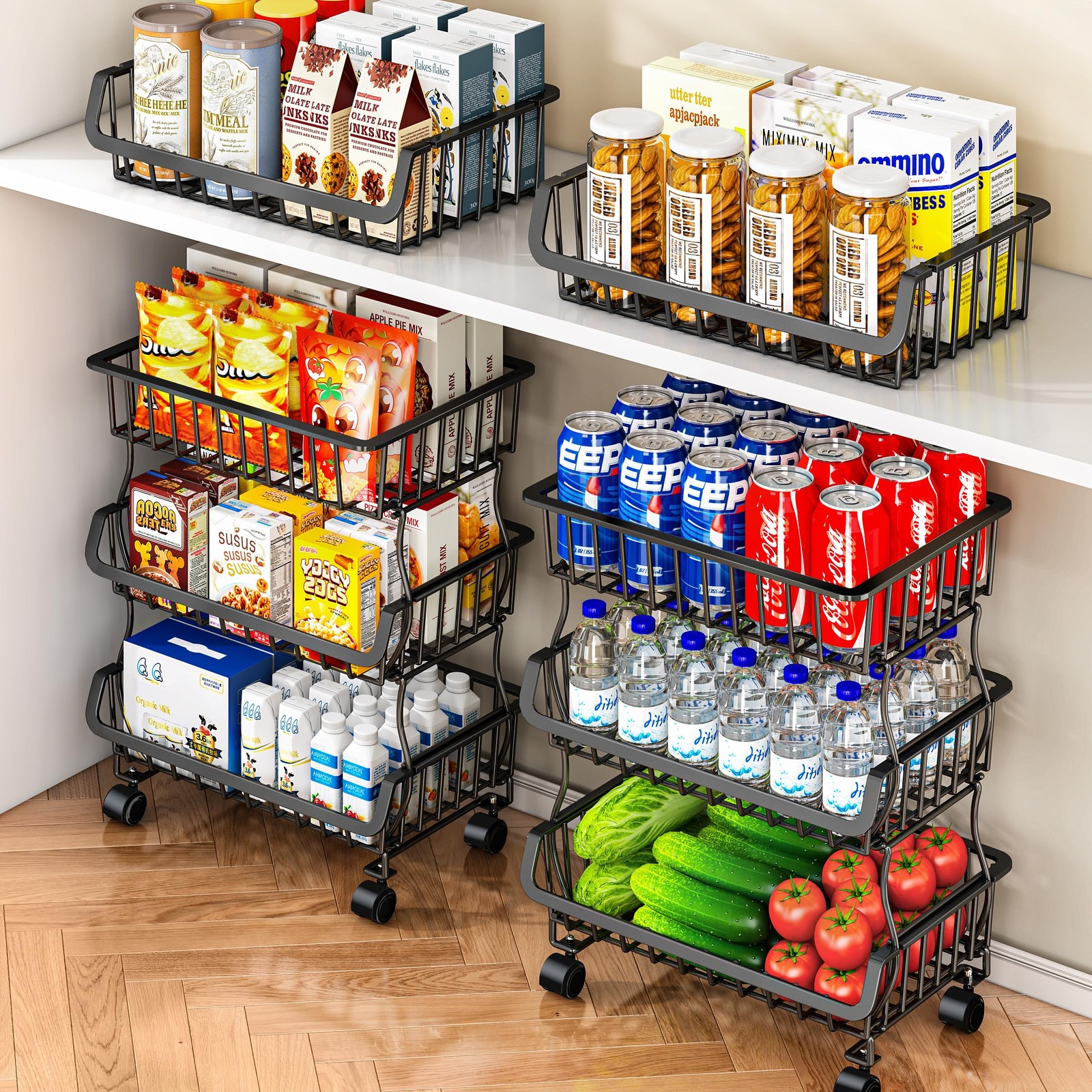 Gsiekare 3-Tier Rolling Pantry Organizer and Storage Cart with Wheels – Stack...
