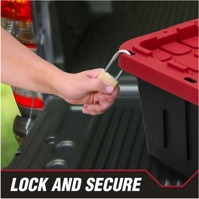 Hyper Tough 27 Gallon Snap Lid Plastic Storage Bin Container, Black with Red Lid