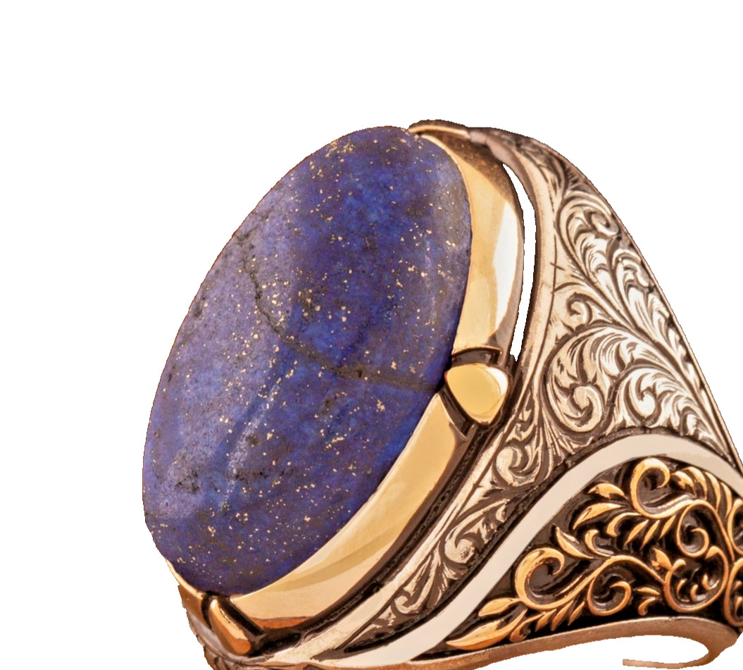Men’s Vintage Lapis Lazuli Ring Sterling Silver Filigree Handmade Blue Stone Jew