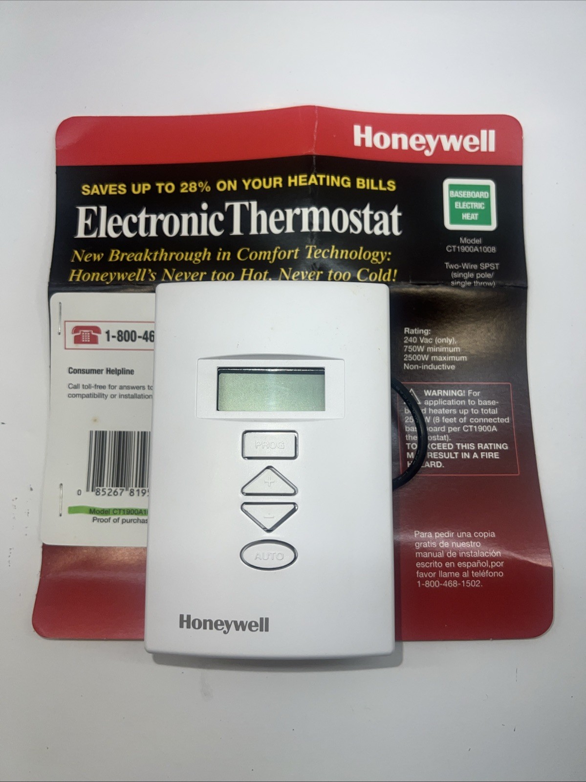 Honeywell CT1900A1008 Two-wire Single Pole/ Single Throw Electronic Thermostat