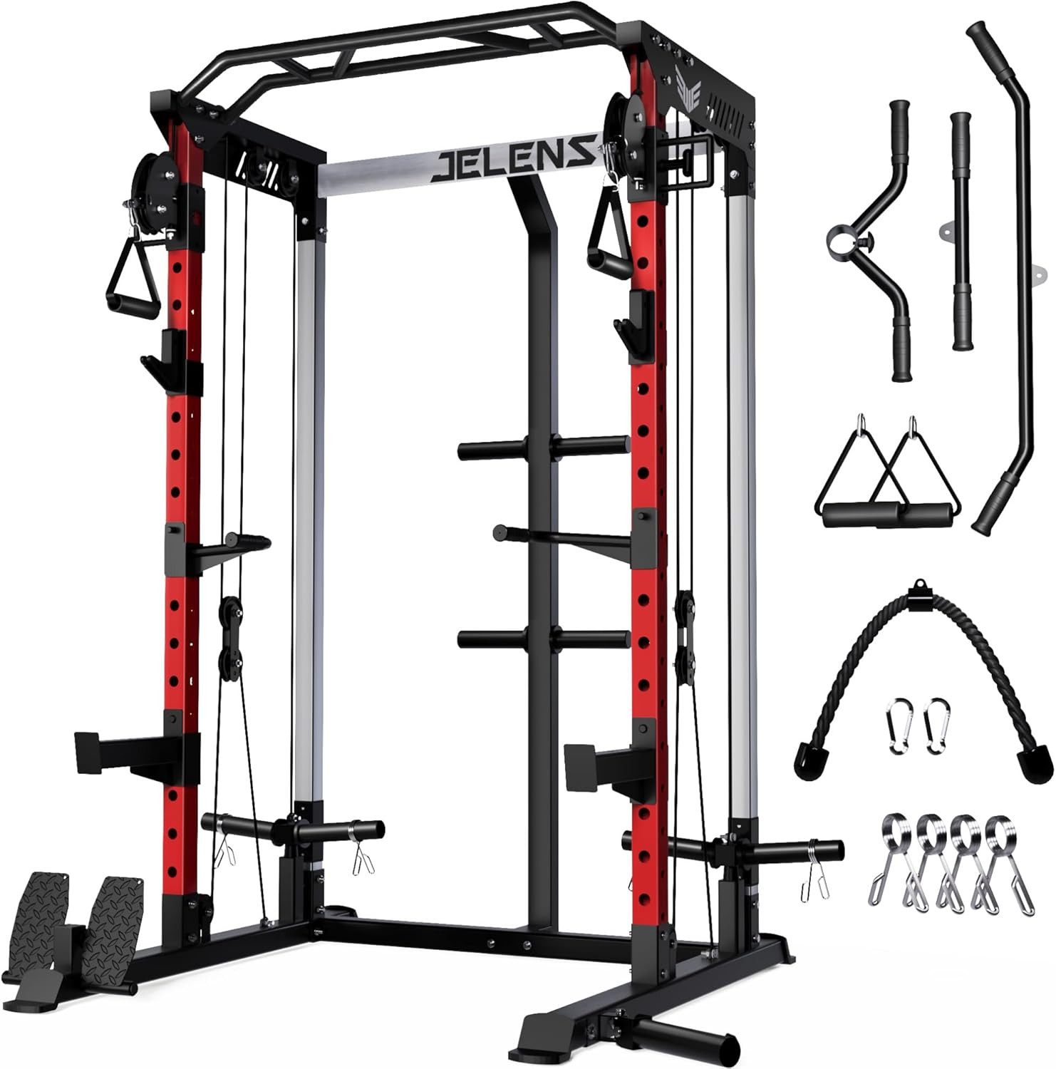 Power Rack Cage Weight Rack with Dual Pulley Cable Crossover Machine Multi-Func