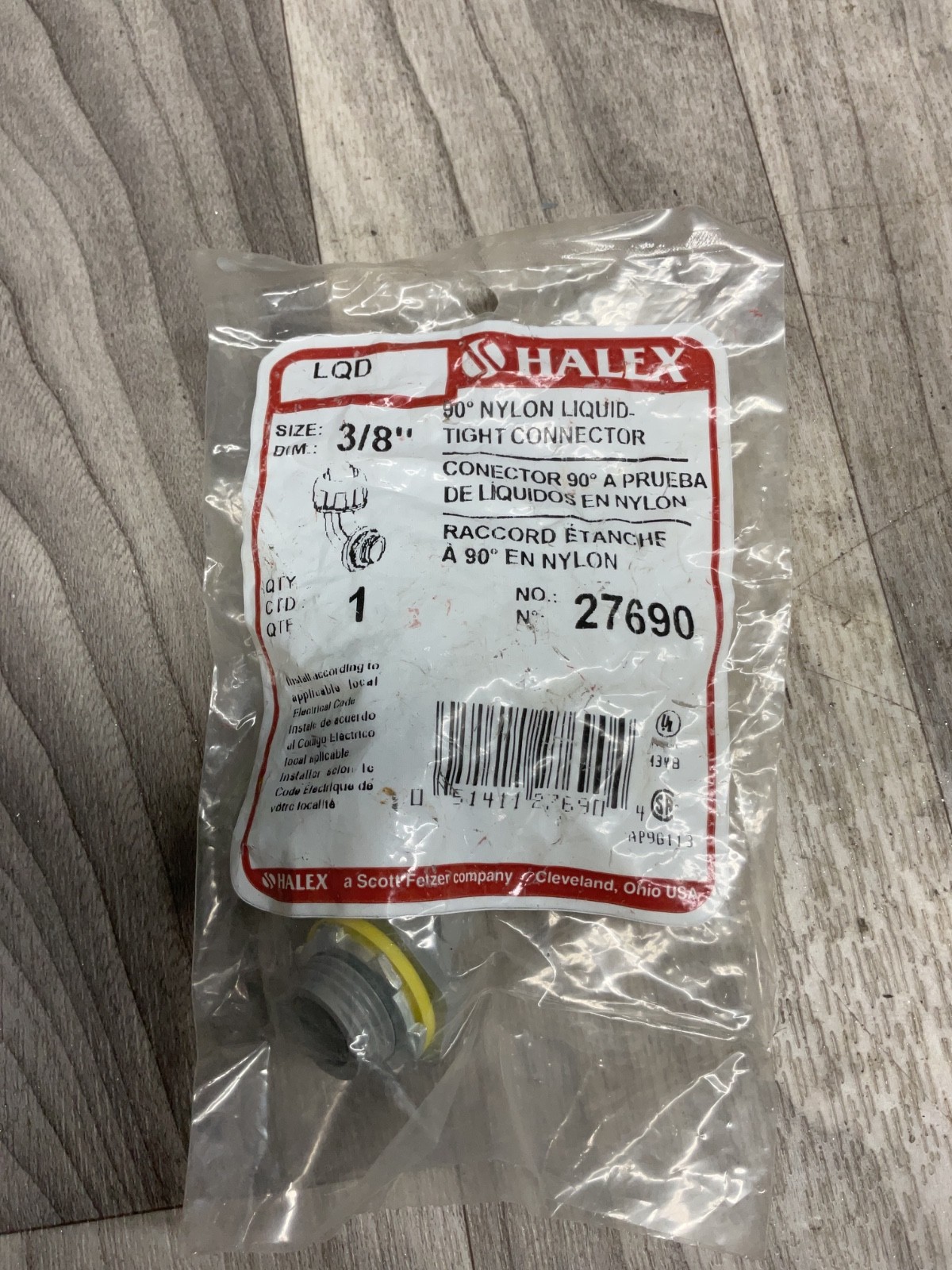 HALEX 27690, 3/8”,  90 degree, Nylon Liquid Tight Connector #4007F138