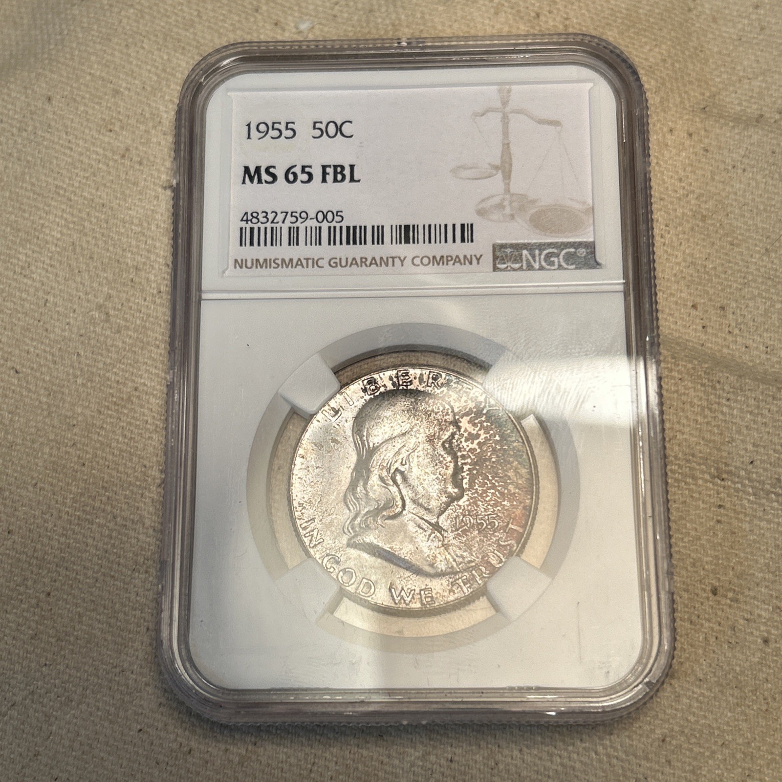 1955 FRANKLIN HALF DOLLAR NGC MS65 FBL D044