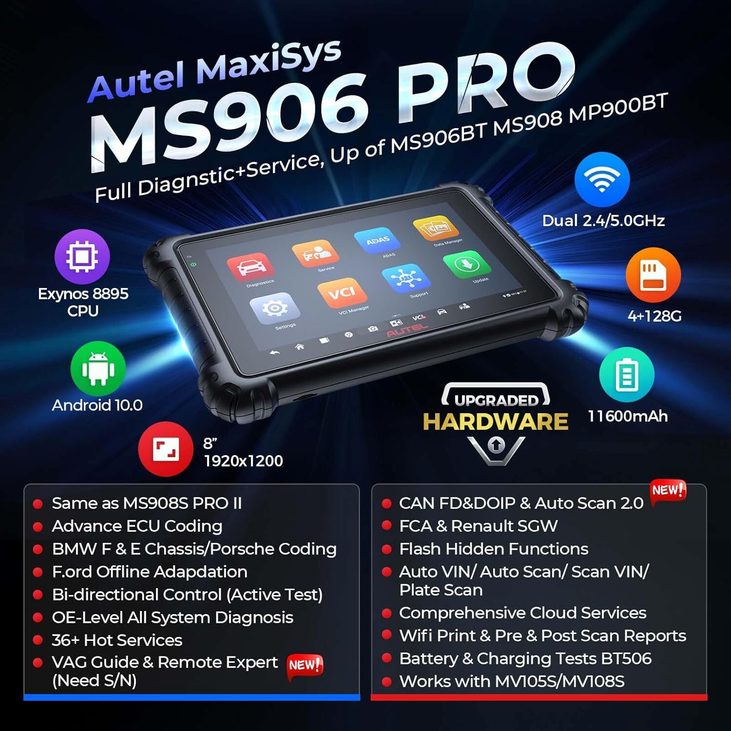 Autel MaxiSYS MS906 Pro ECU Coding Full System Diagnostic Scanner AS MK906 PRO