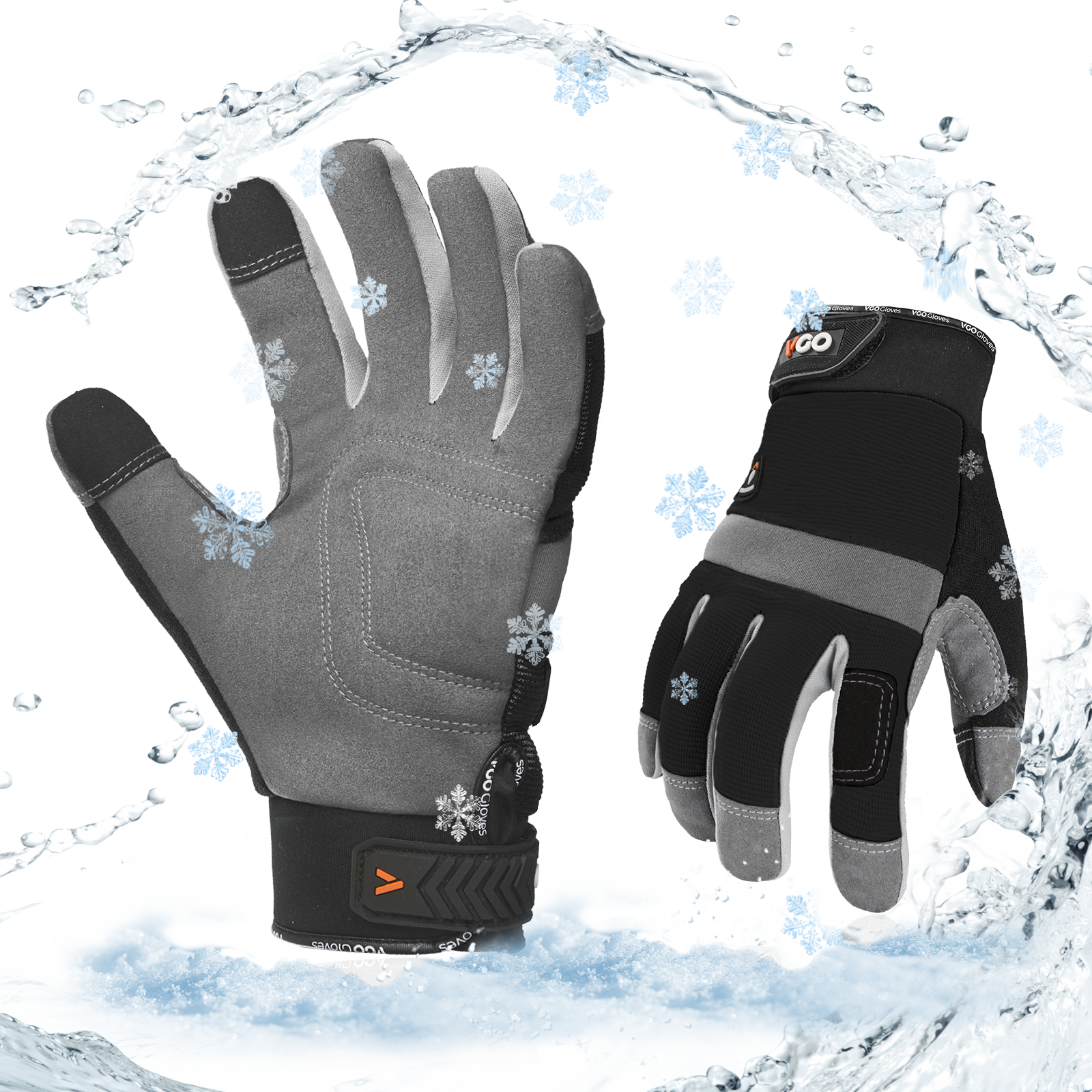 Vgo 1Pair 41℉ Lined Touchscreen Waterproof Winter Work Gloves (SL7584FLWP-BLA)